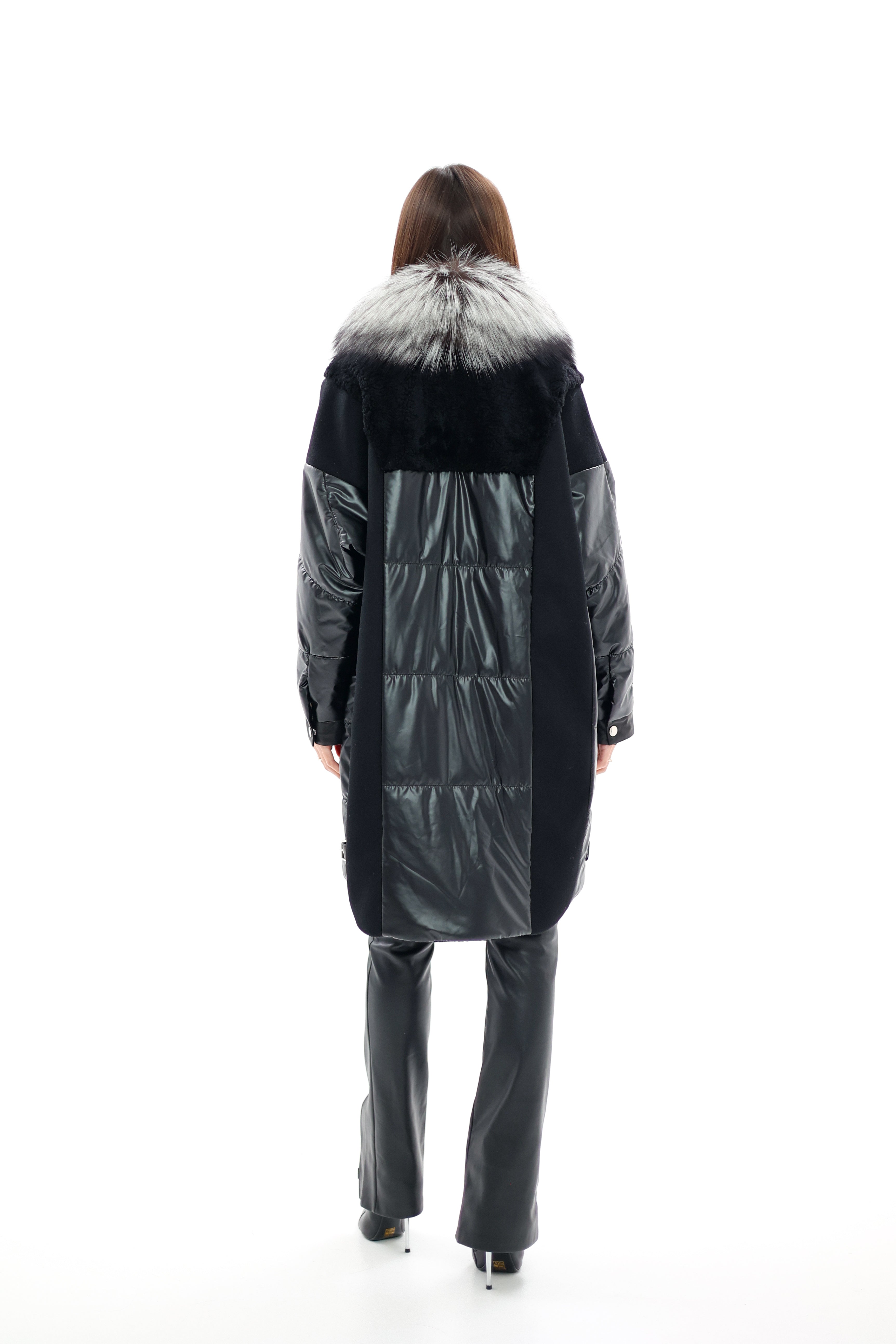 Genuine Silver Fox Fur Italian Cashmere Wool Freudenberg Comfortemp® Coat