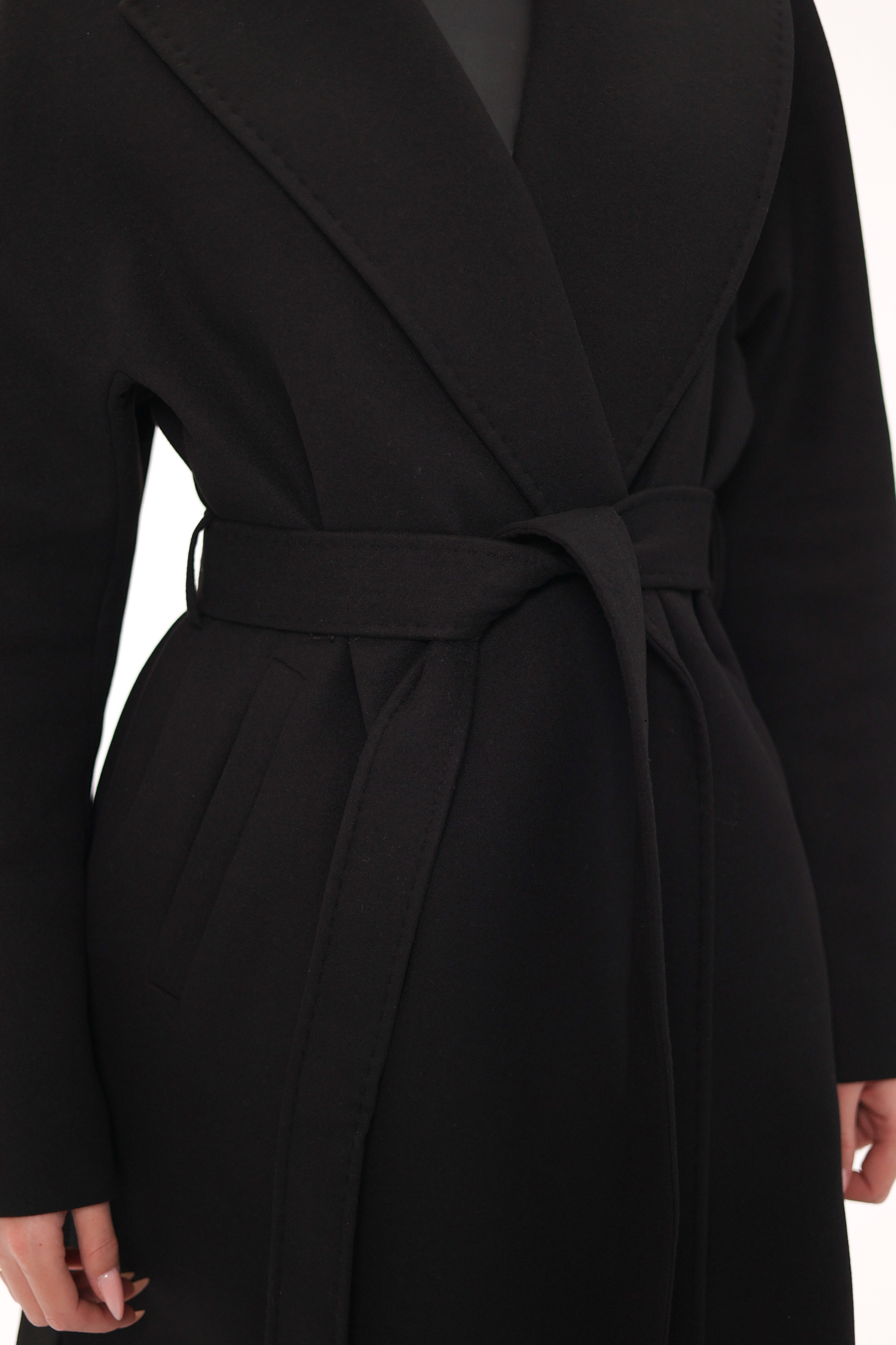 Cambridge Comfort Wraparound Wool Cashmere Coat in Black