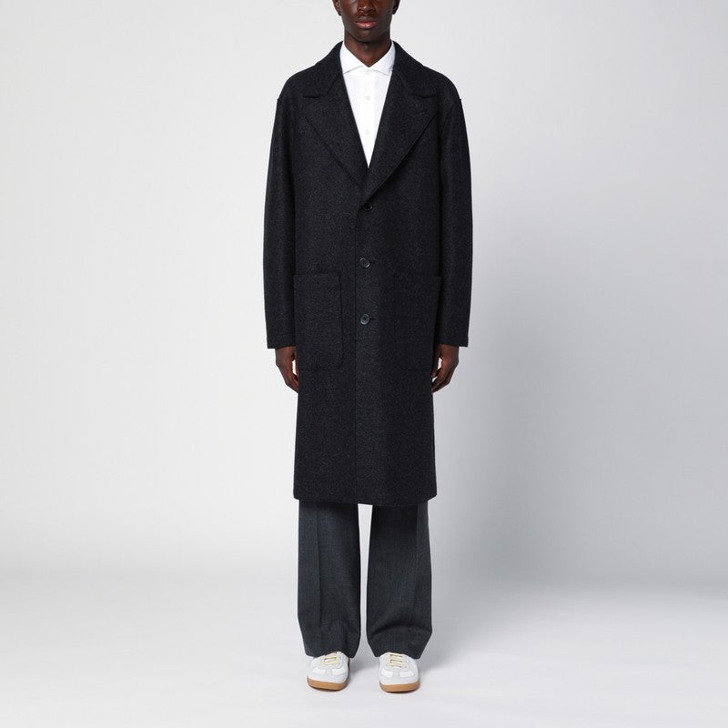 Harris Wharf London Anthracite Grey Single-Breasted Wool Coat Men