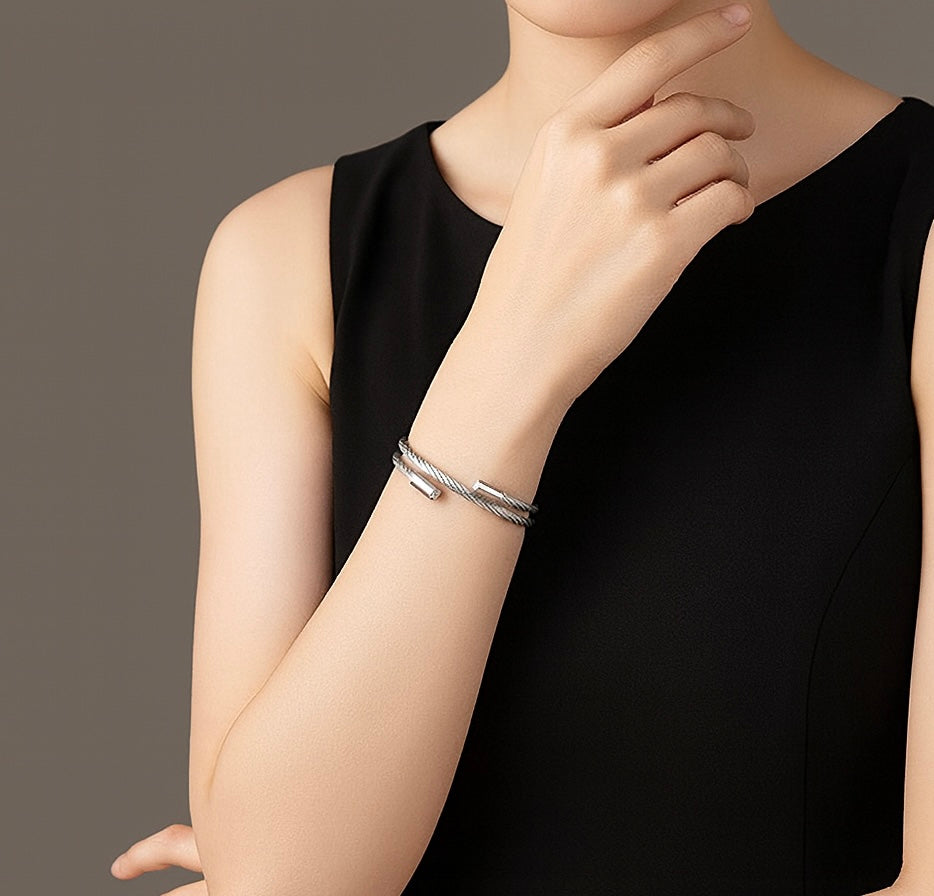 BG003W B.Tiff Double Wrapped Cable Bangle Bracelet