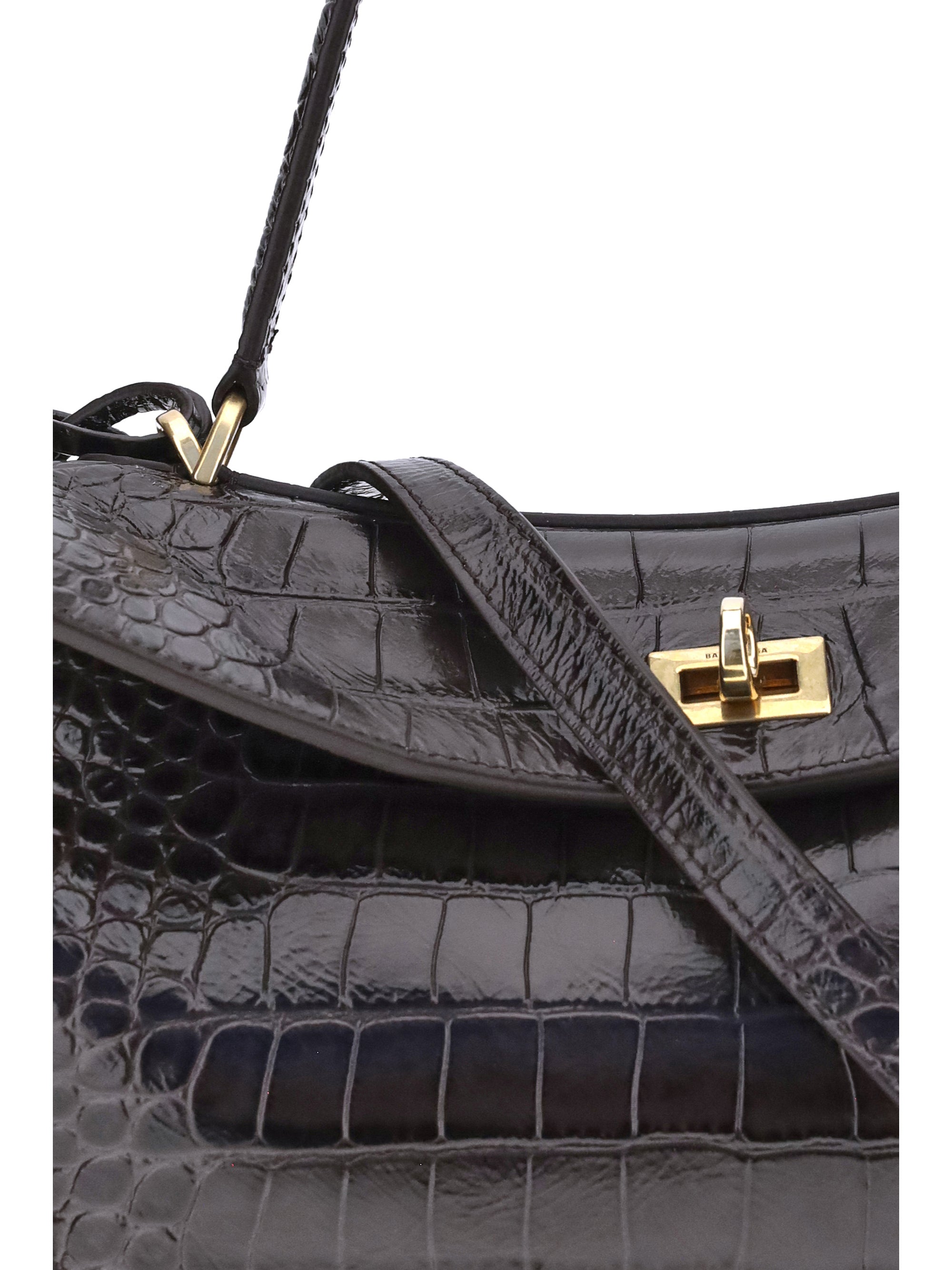 Balenciaga Women Rodeo Shoulder Bag In Crocodile-Print Leather