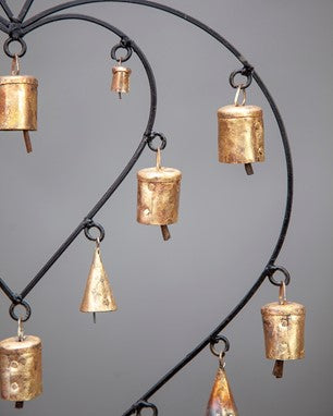 Double Heart Chime hanging brass bells for wall decor by OMSutra
