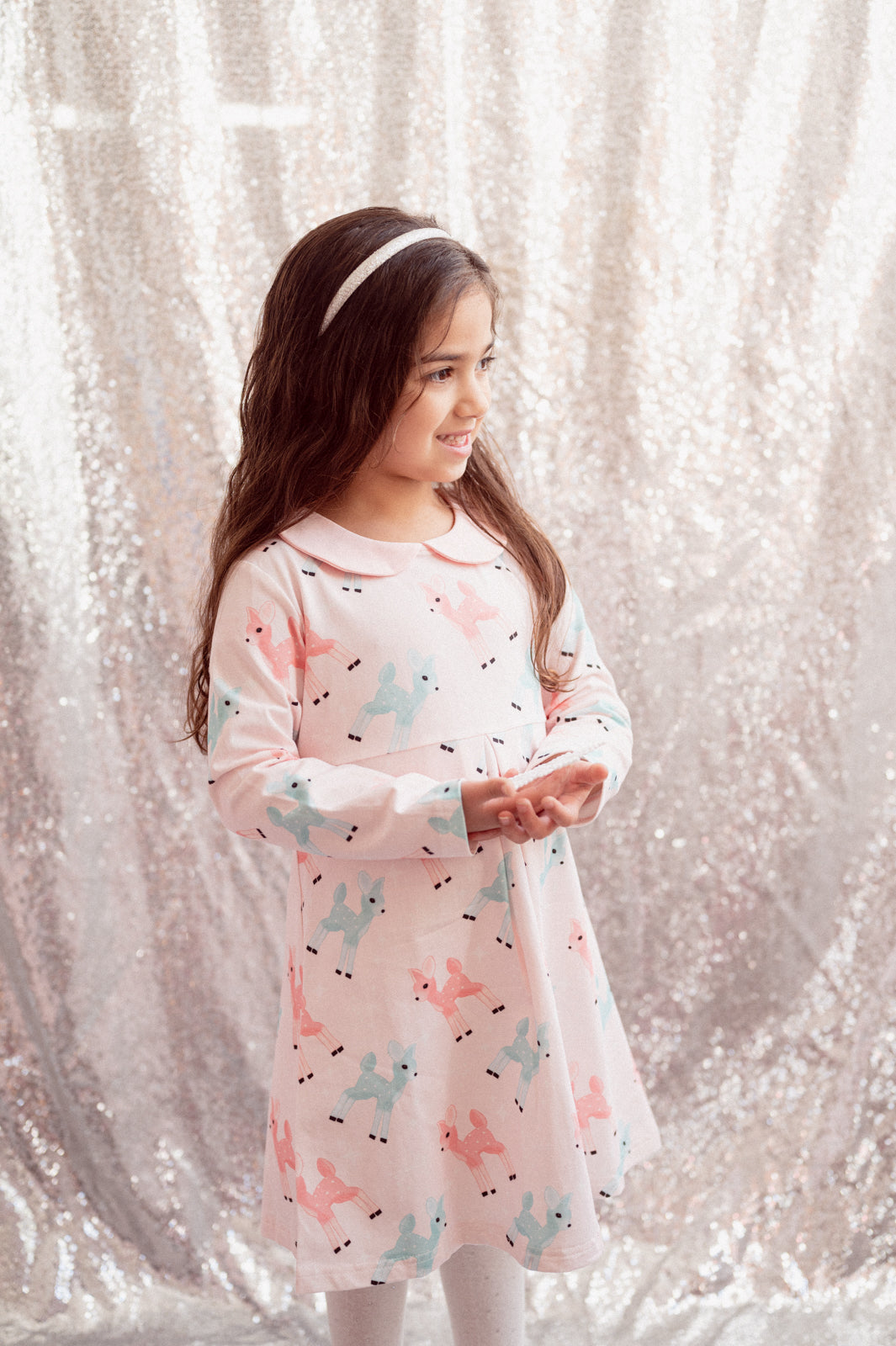 Pink Dress with Retro Deer for Girls