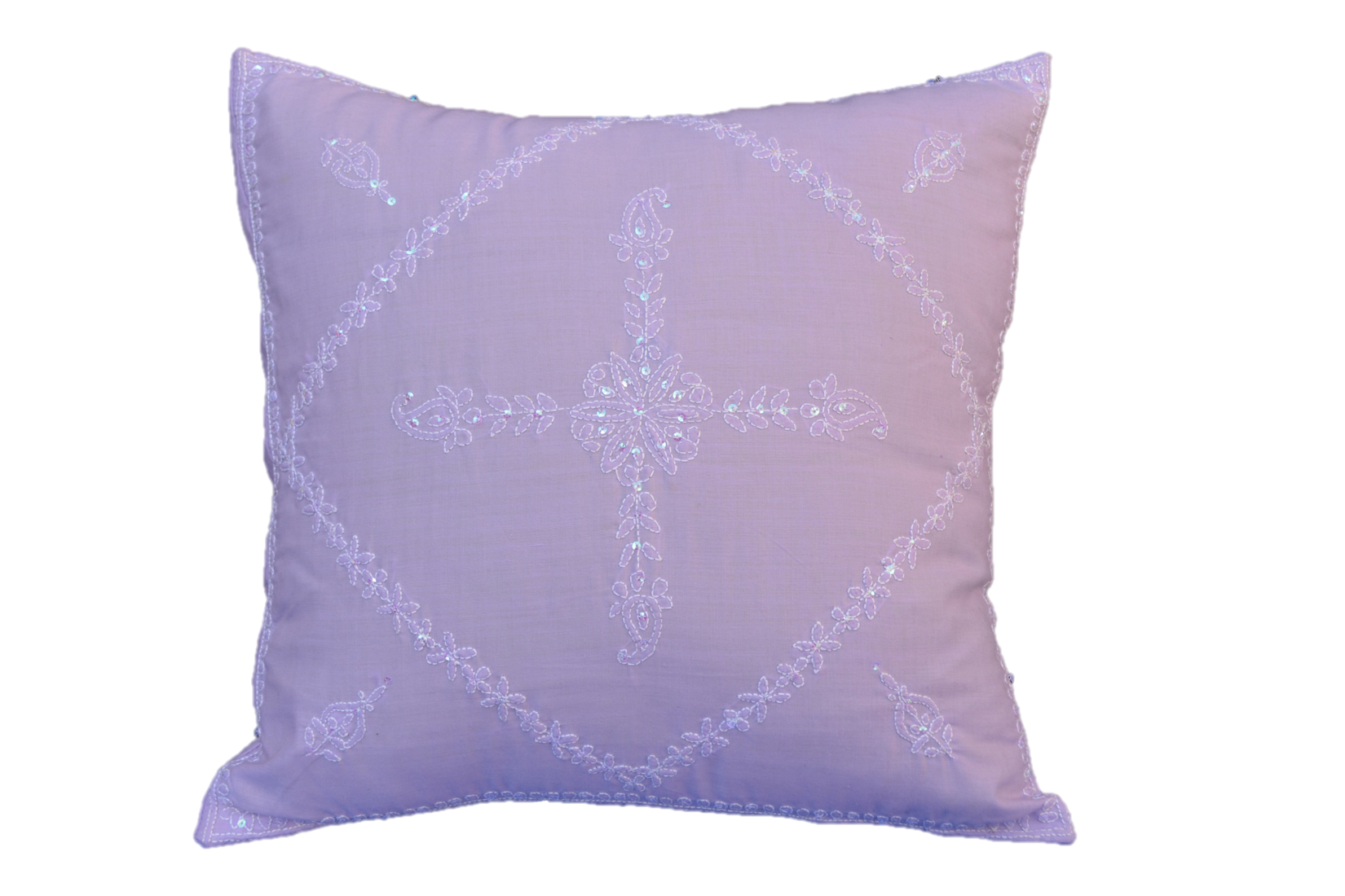 Hand Embroidered Sequins Decorative Lavender  throw Pillow by OMSutra