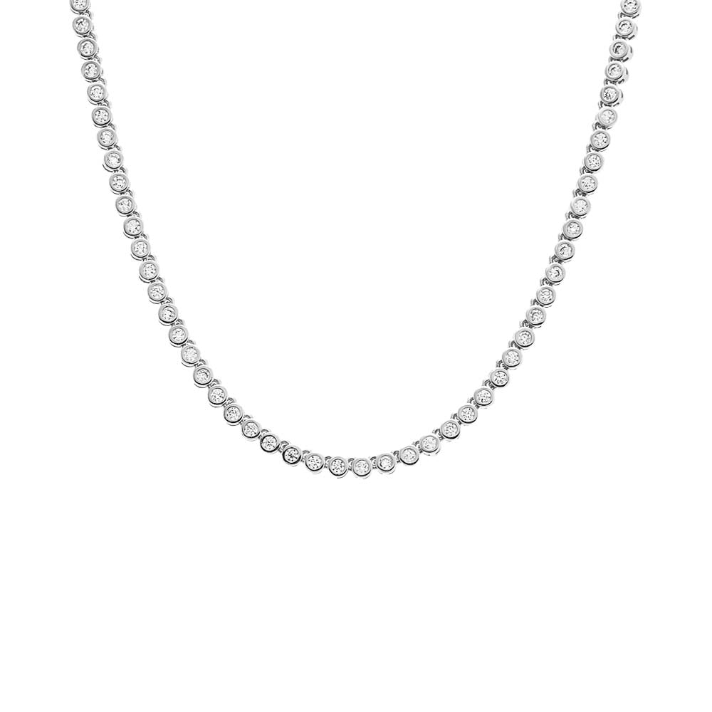 Silver / 2 MM CZ Bezel Tennis Necklace - Adina's Jewels
