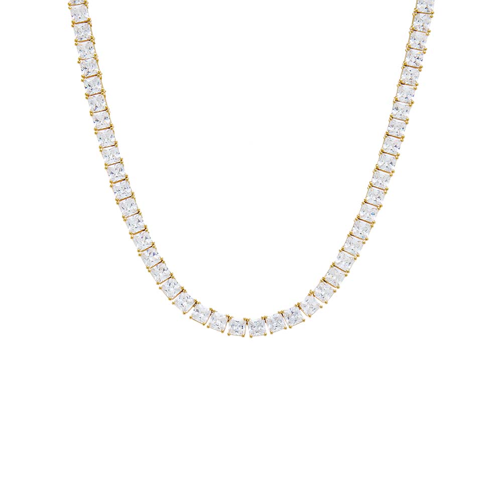 Gold / 17IN / 5MM CZ Princess Cut Tennis Necklace - Adina's Jewels