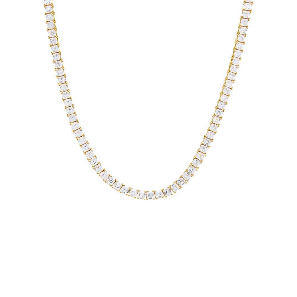Gold / 16IN / 4MM CZ Princess Cut Tennis Necklace - Adina's Jewels