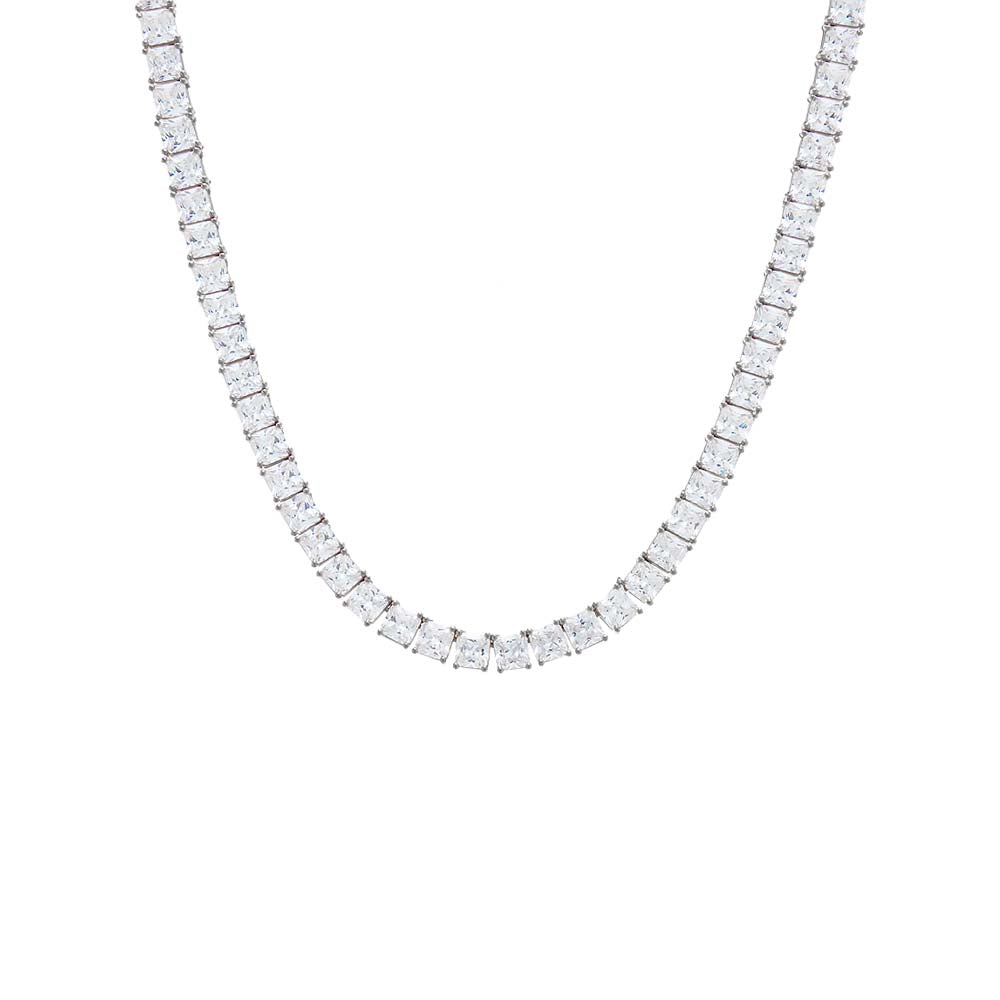 Silver / 17IN / 5MM CZ Princess Cut Tennis Necklace - Adina's Jewels