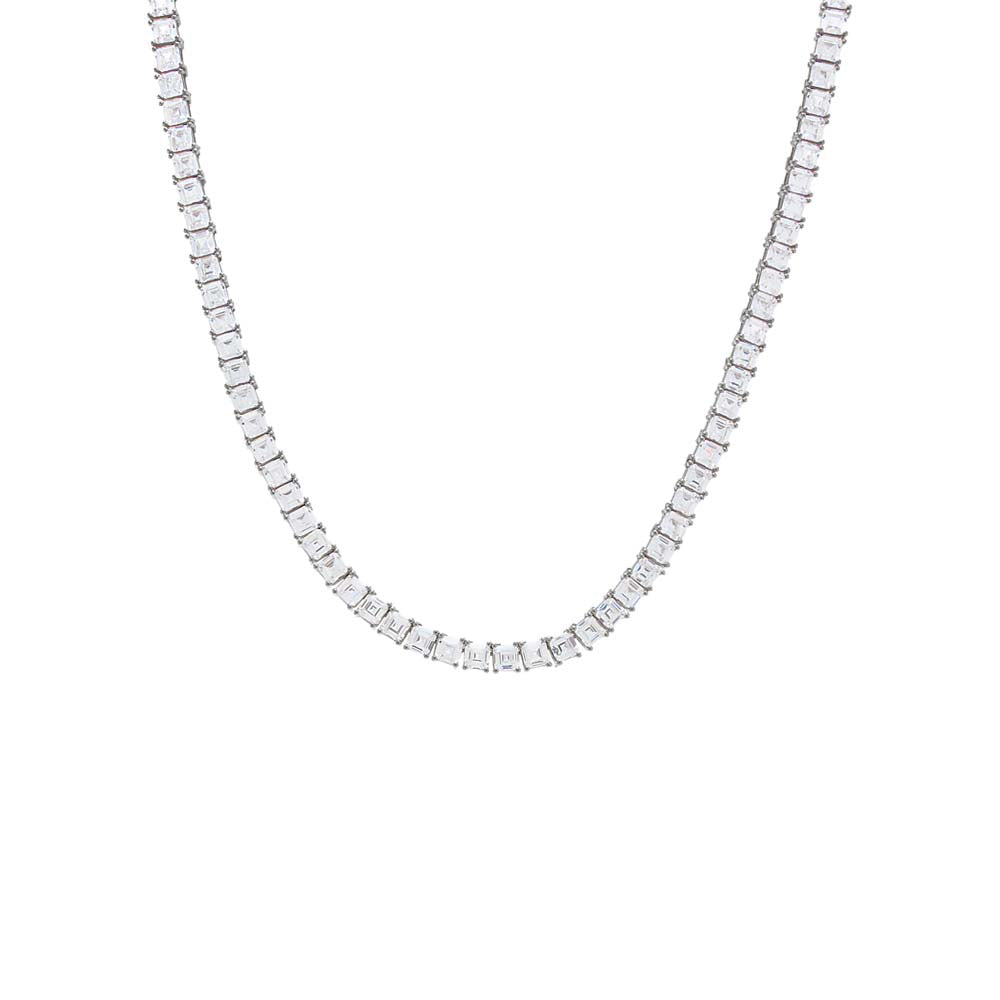 Silver / 16IN / 4MM CZ Princess Cut Tennis Necklace - Adina's Jewels