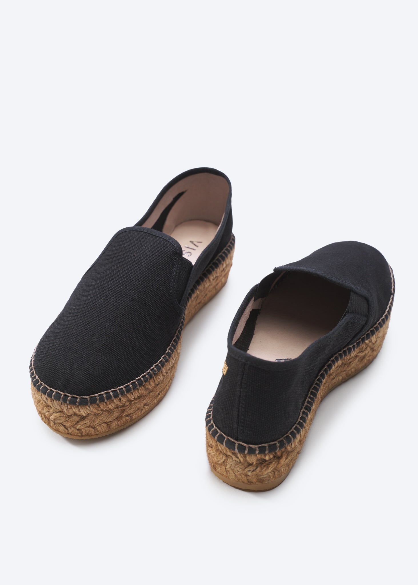 Castell Black Canvas Slip On Women Flatform Espadrilles