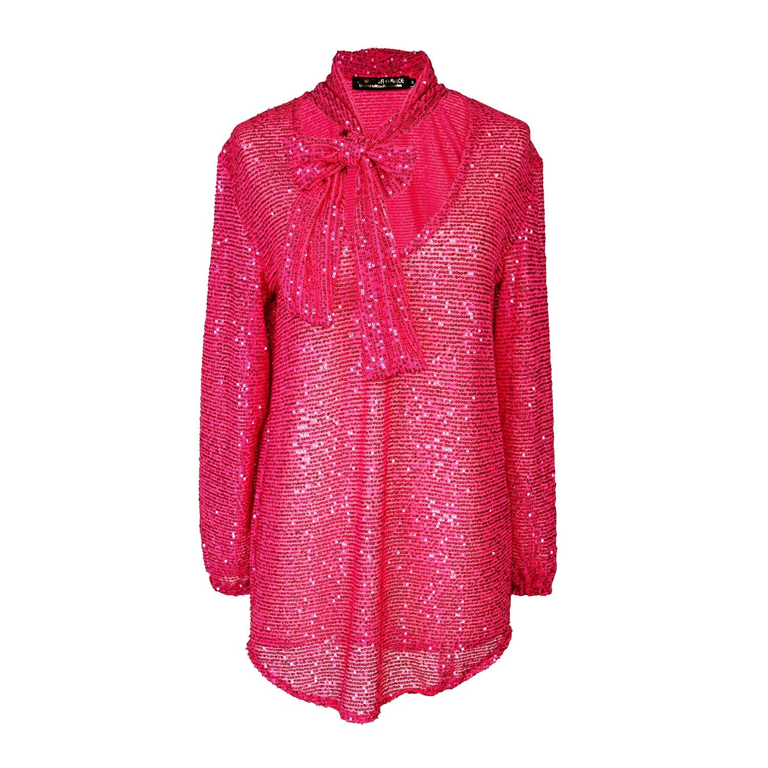 Cerise Sequin Tie Front Blouse