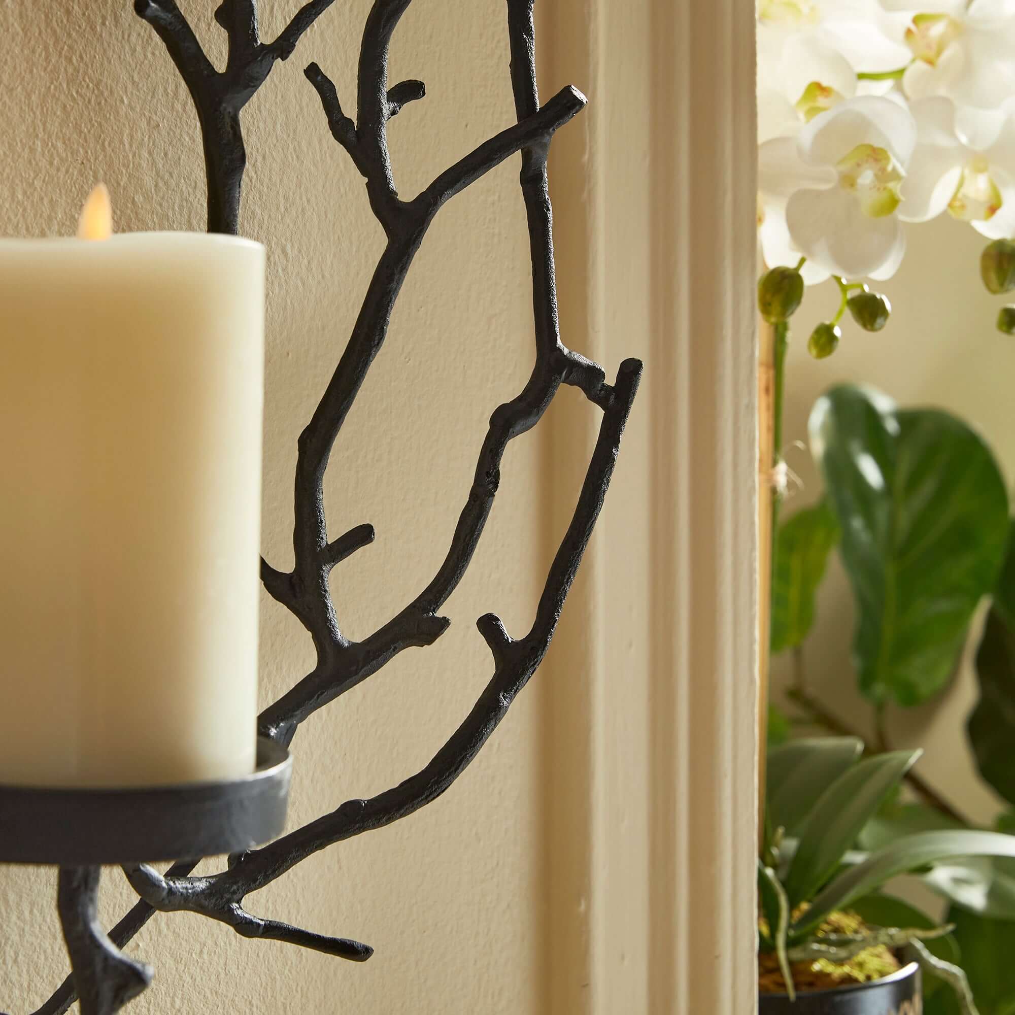 Circular Black Branch Wall Candle Holder