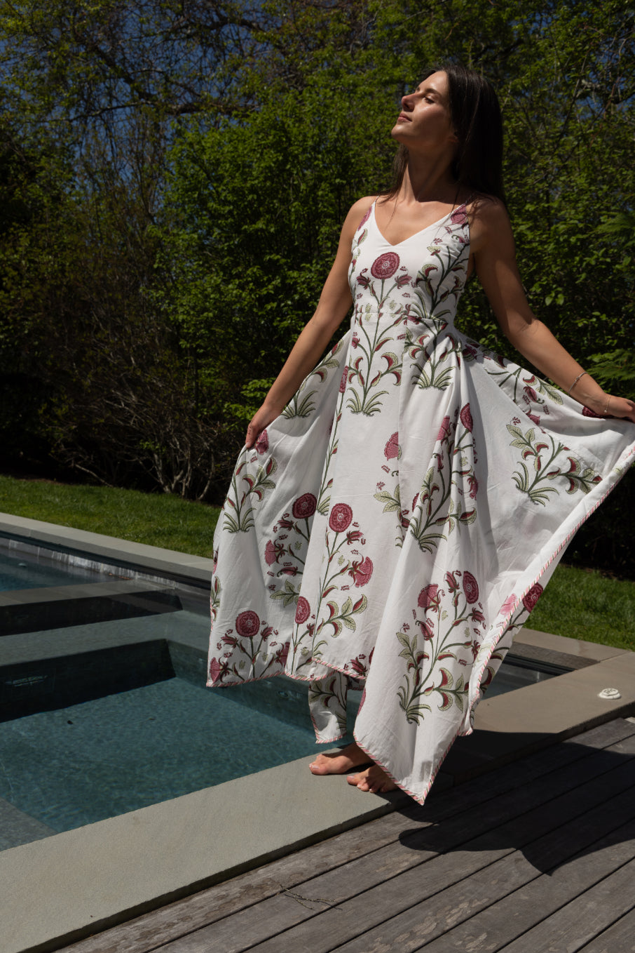 Cross Back Maxi Dress in Red Vine
