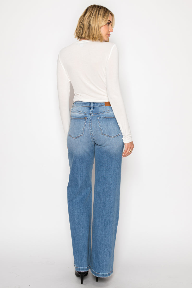 TUMMY CONTROL 90'S VINTAGE HIGH RISE STRETCH WIDE JEANS