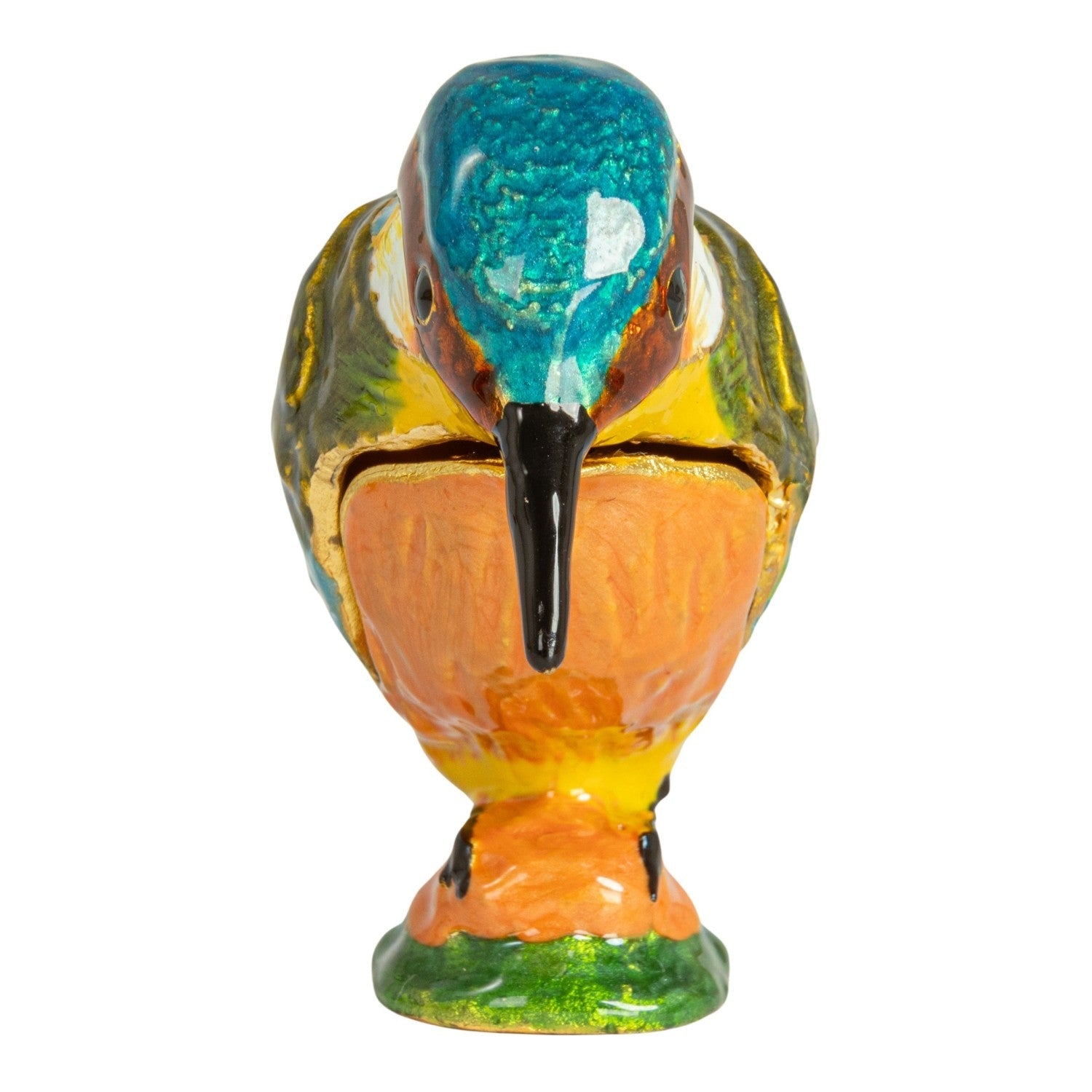 Kingfisher Bird Enameled Metal Trinket Box