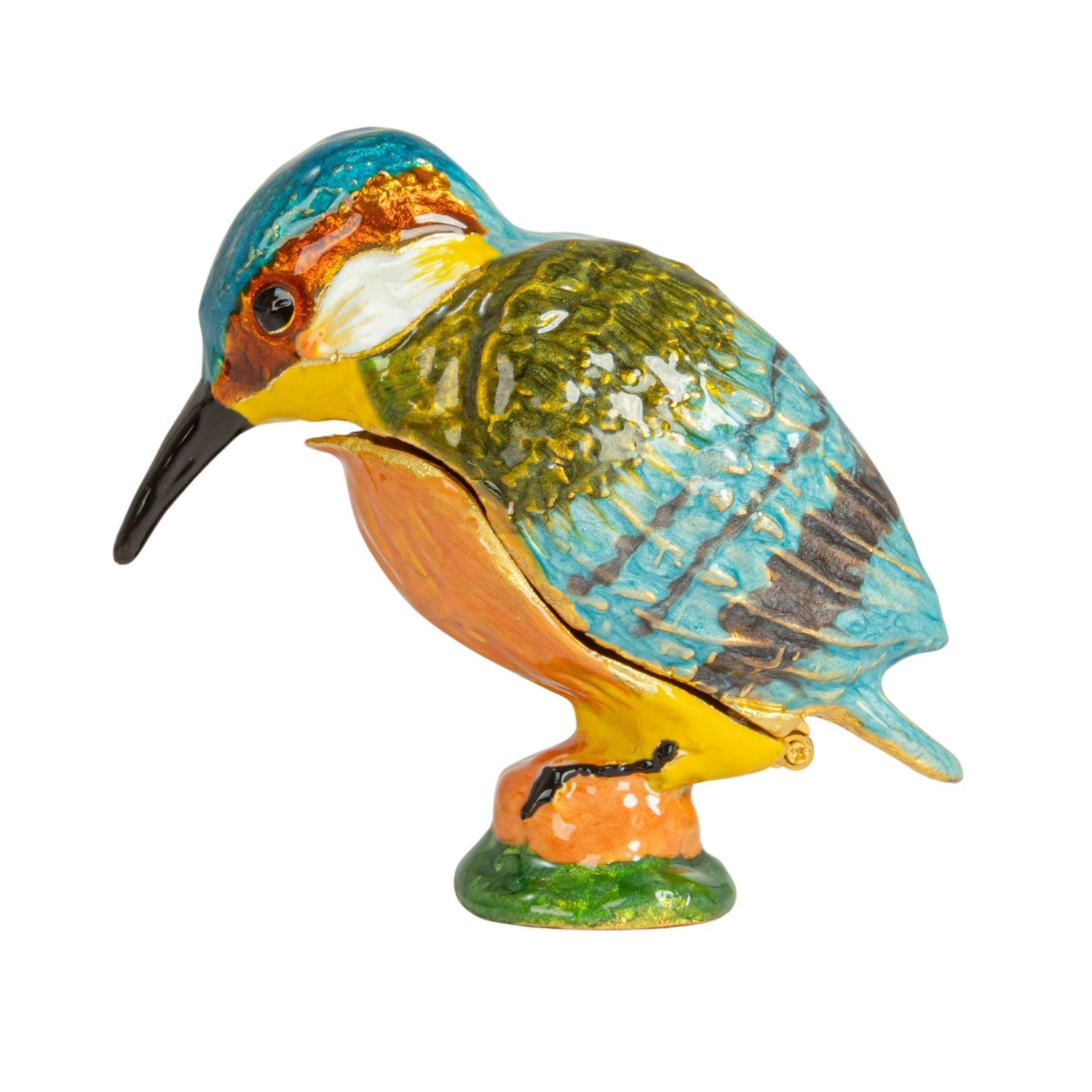 Kingfisher Bird Enameled Metal Trinket Box