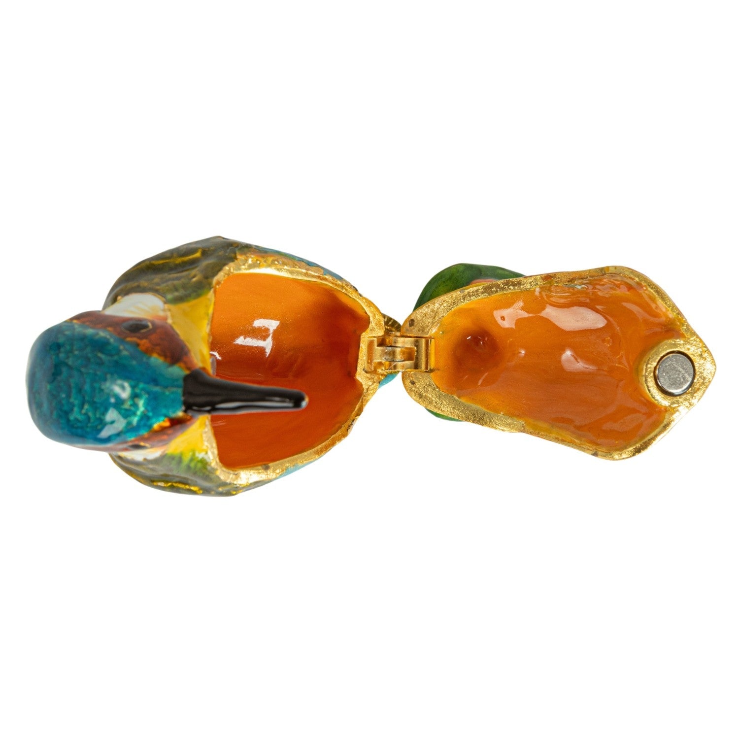 Kingfisher Bird Enameled Metal Trinket Box