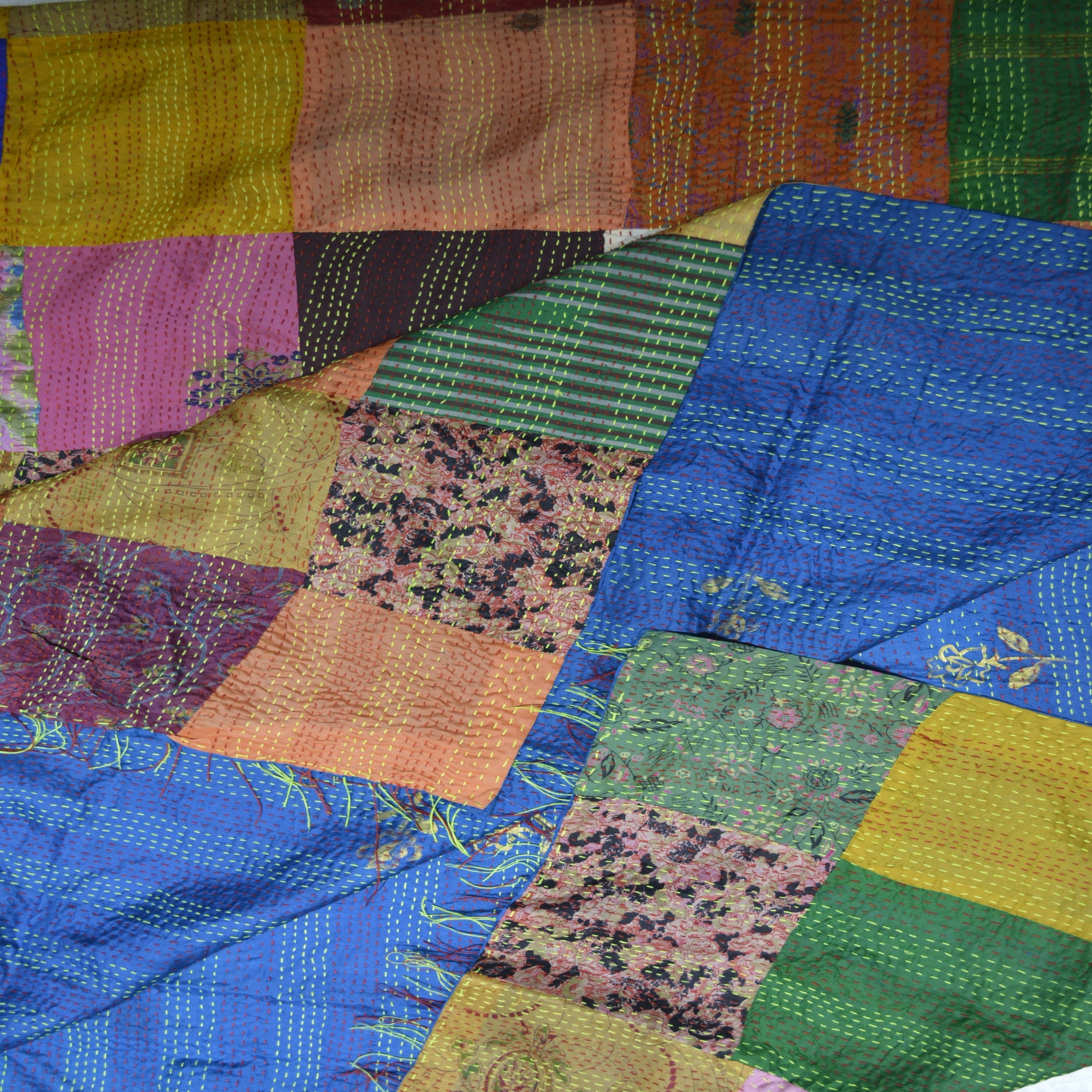 Hand Stitched Kantha  Silk  Vintage throw by OMSutra