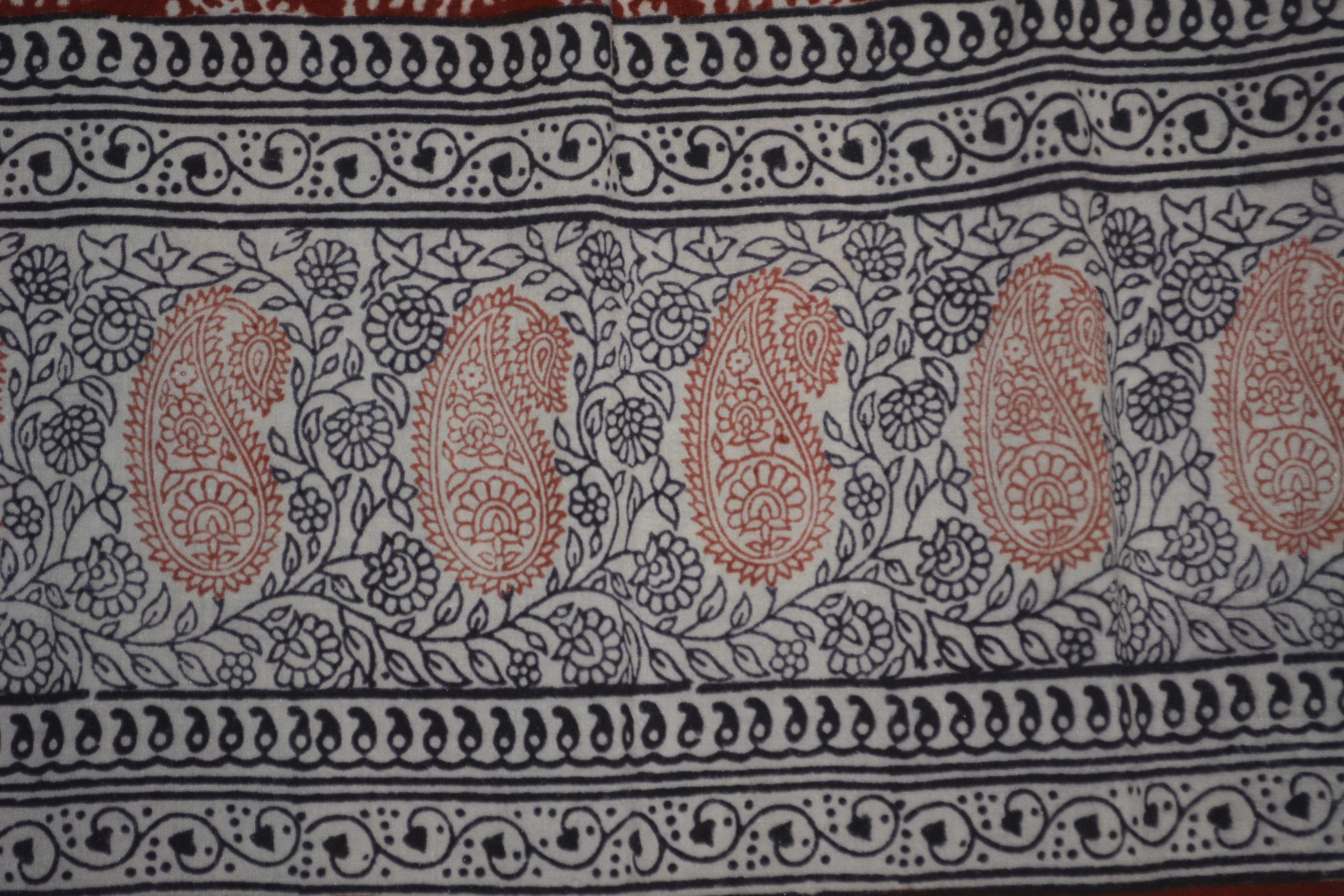 Red and Black Paisely Design Hand Block Printed Naturally Dyed Textiles by OMSutra
