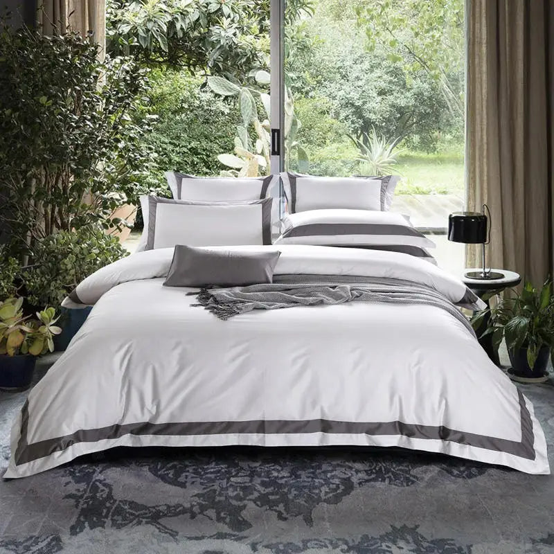 Degella Luxury Stripe Egyptian Cotton White Bedding Set | 3CARATS