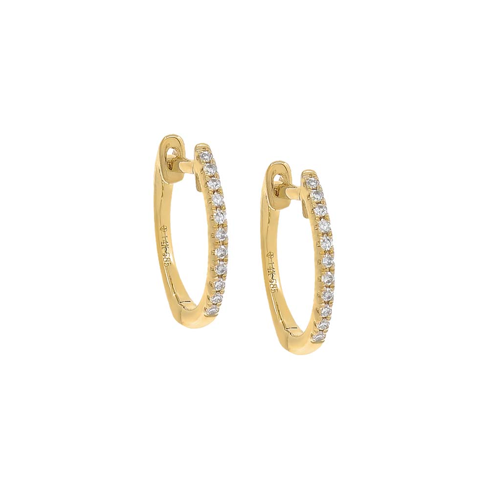 11 MM / Pair / 14K Gold Diamond Huggie Earring 14K - Adina's Jewels