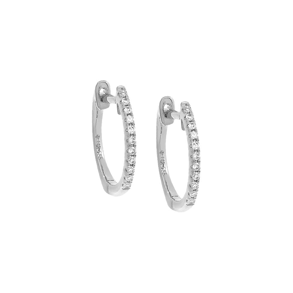 11 MM / Pair / 14K White Gold Diamond Huggie Earring 14K - Adina's Jewels