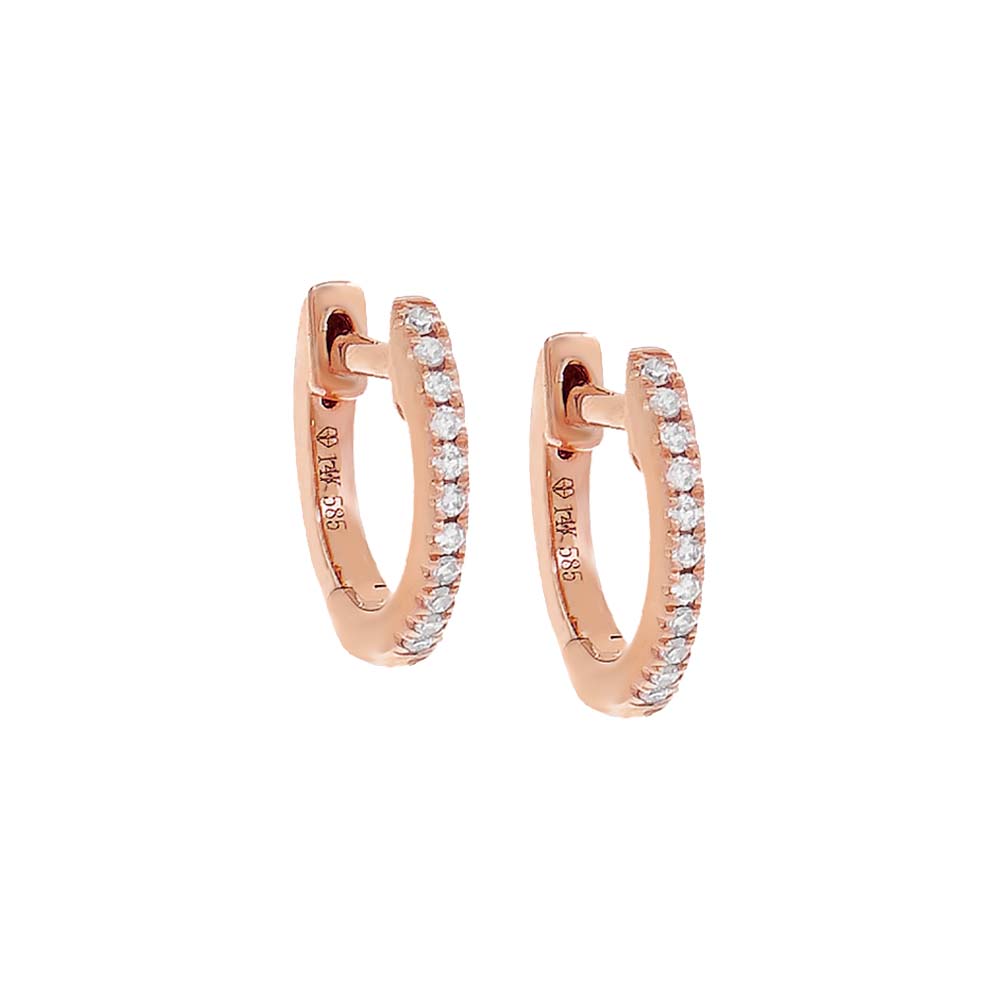 10 MM / Pair / 14K Rose Gold Diamond Huggie Earring 14K - Adina's Jewels