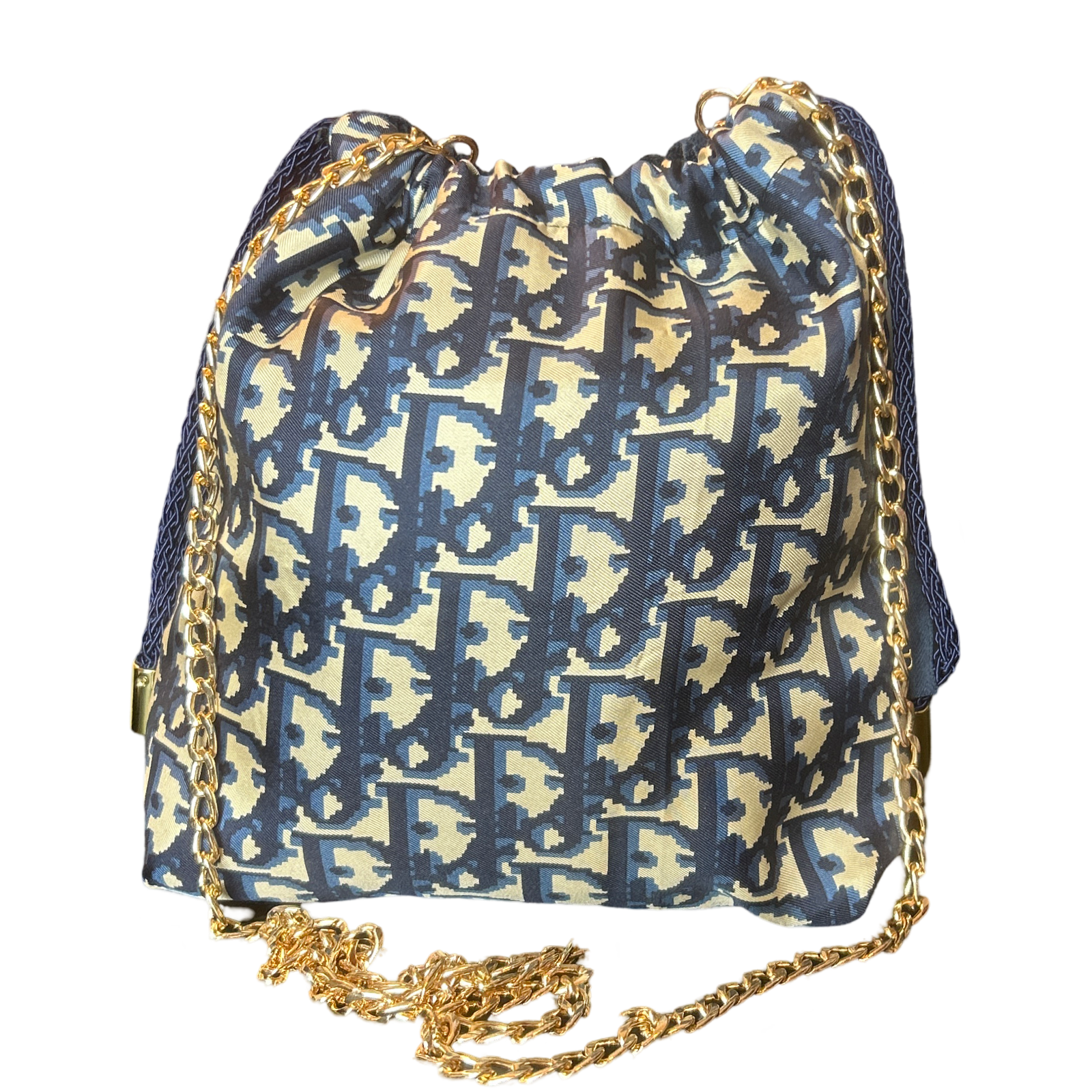 Trotter Blue Vintage Scarf Drawstring Crossbody Bag