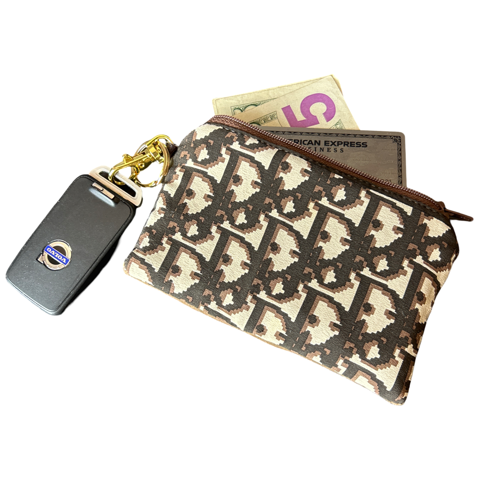 Trotter Brown Vintage Silk Scarf Coffee Run Keychain Bag