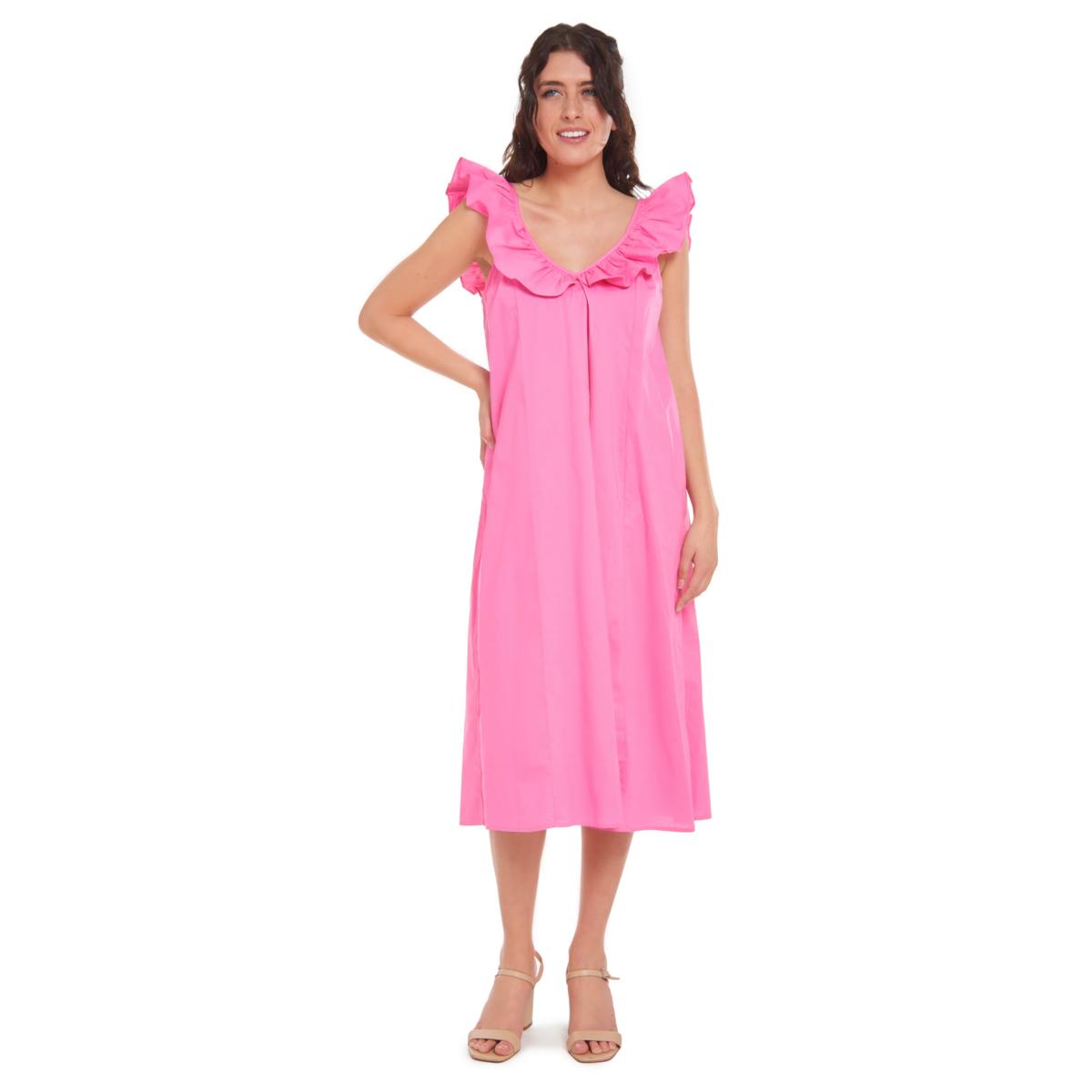 Erin Ruffle Midi Dress - Peony Pink