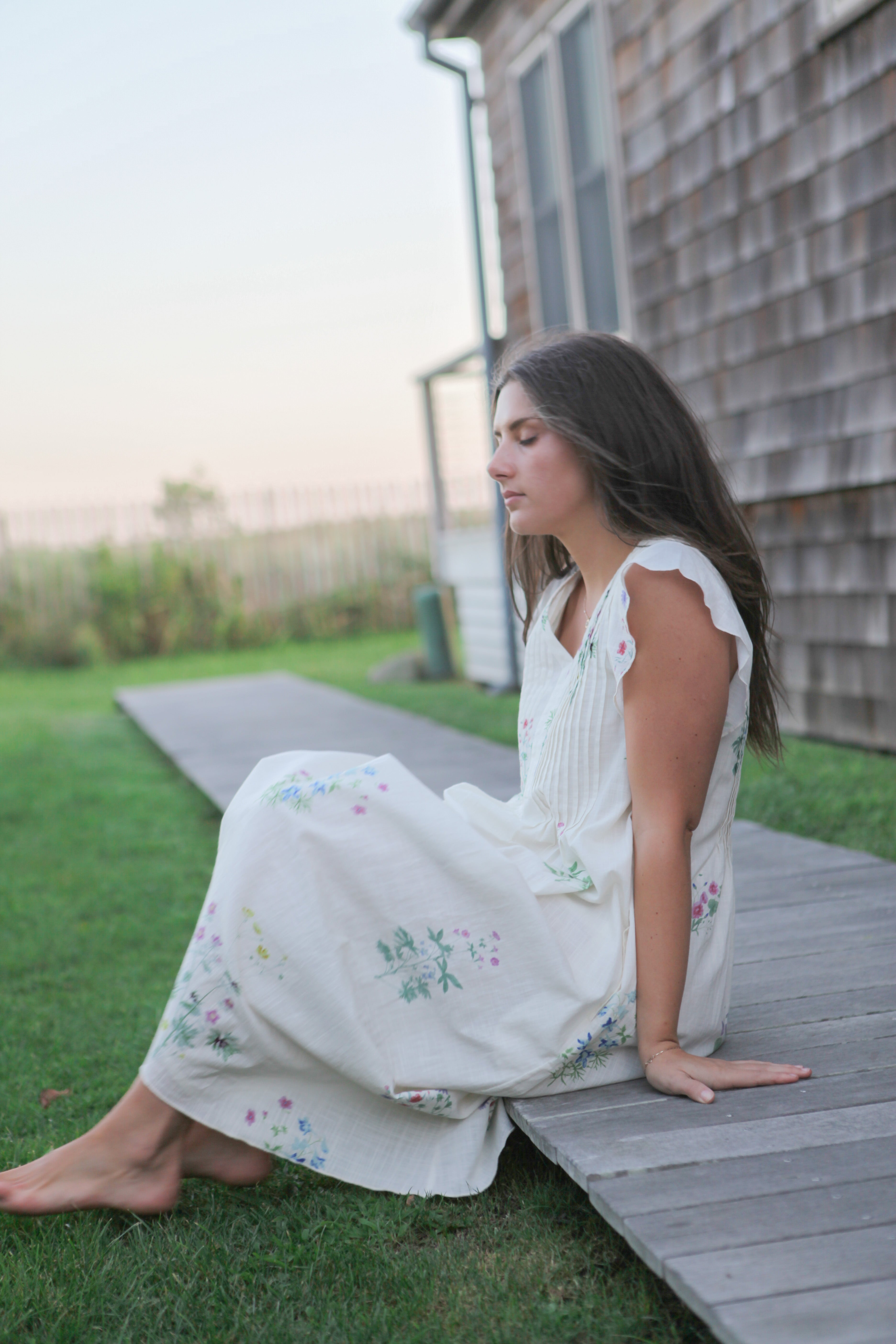Doris Midi Dress in Cream Botanical