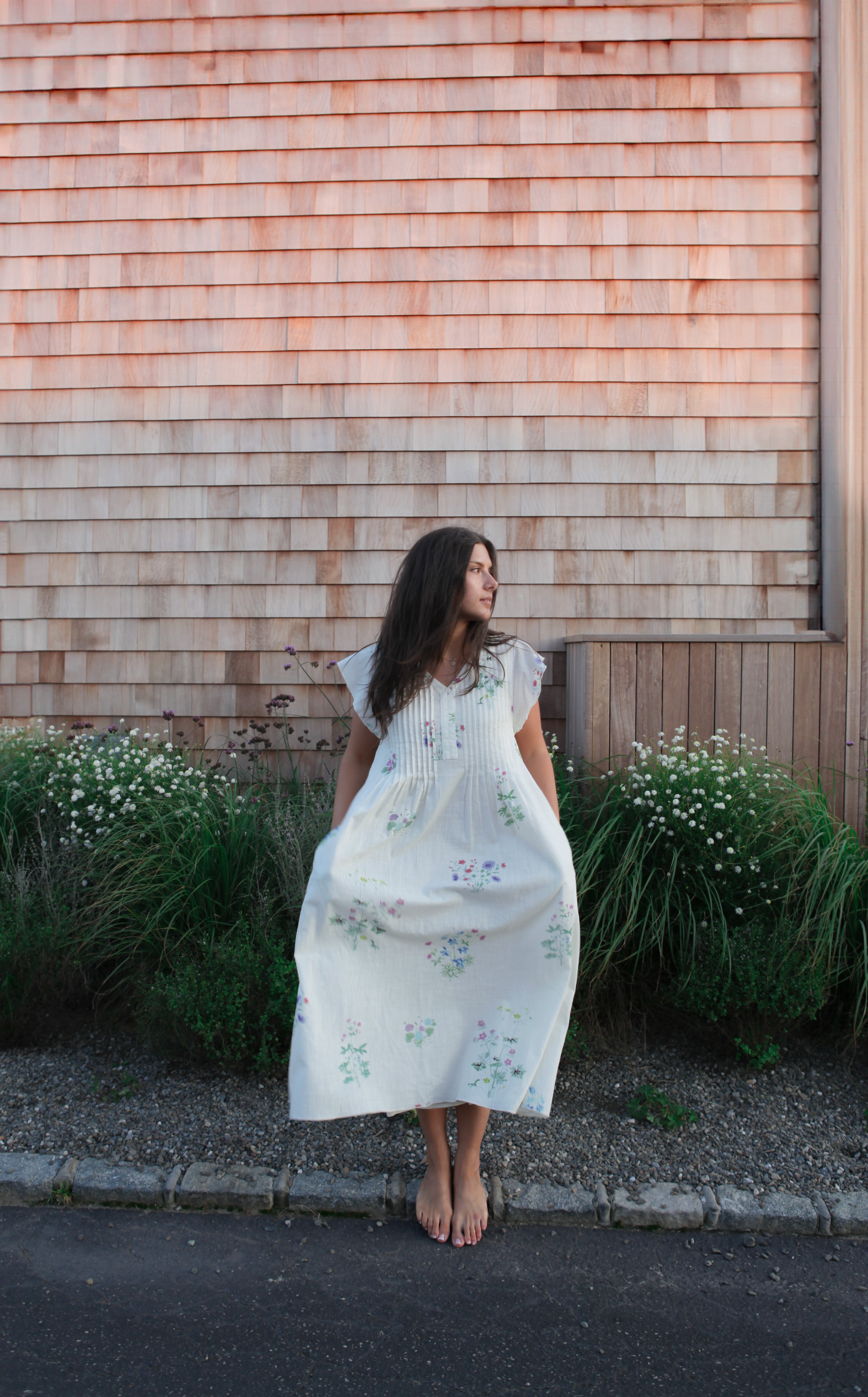 Doris Midi Dress in Cream Botanical