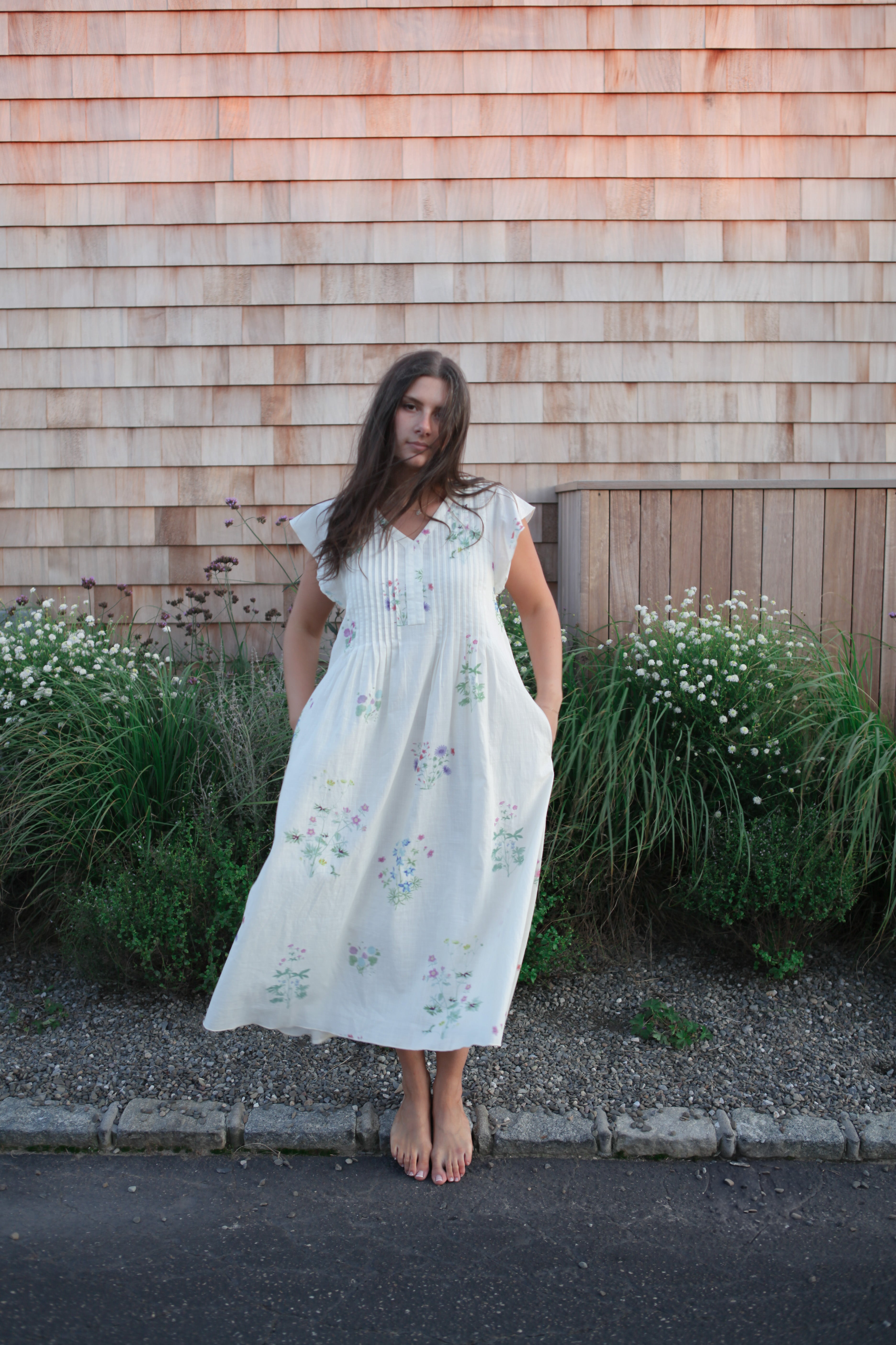 Doris Midi Dress in Cream Botanical