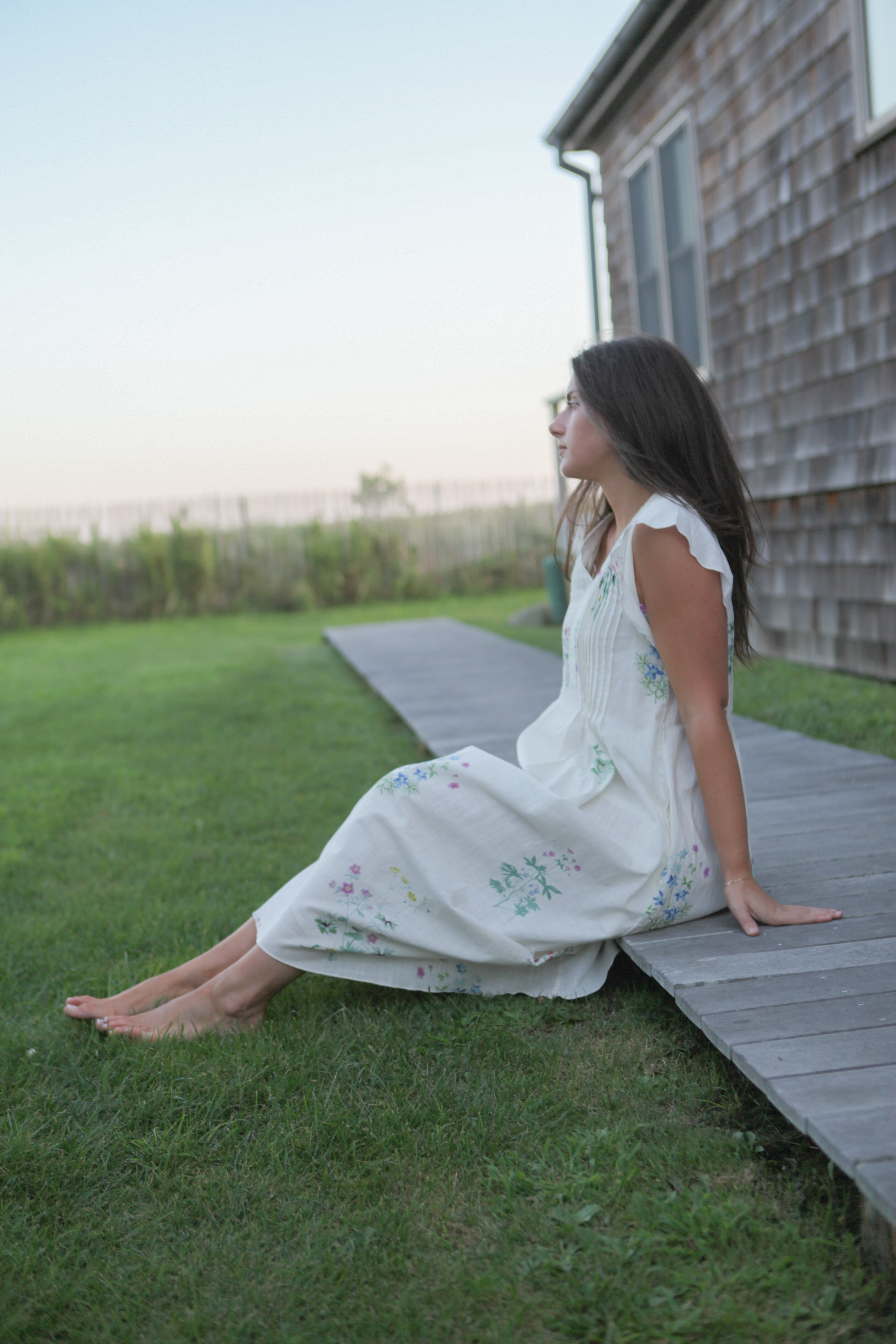 Doris Midi Dress in Cream Botanical
