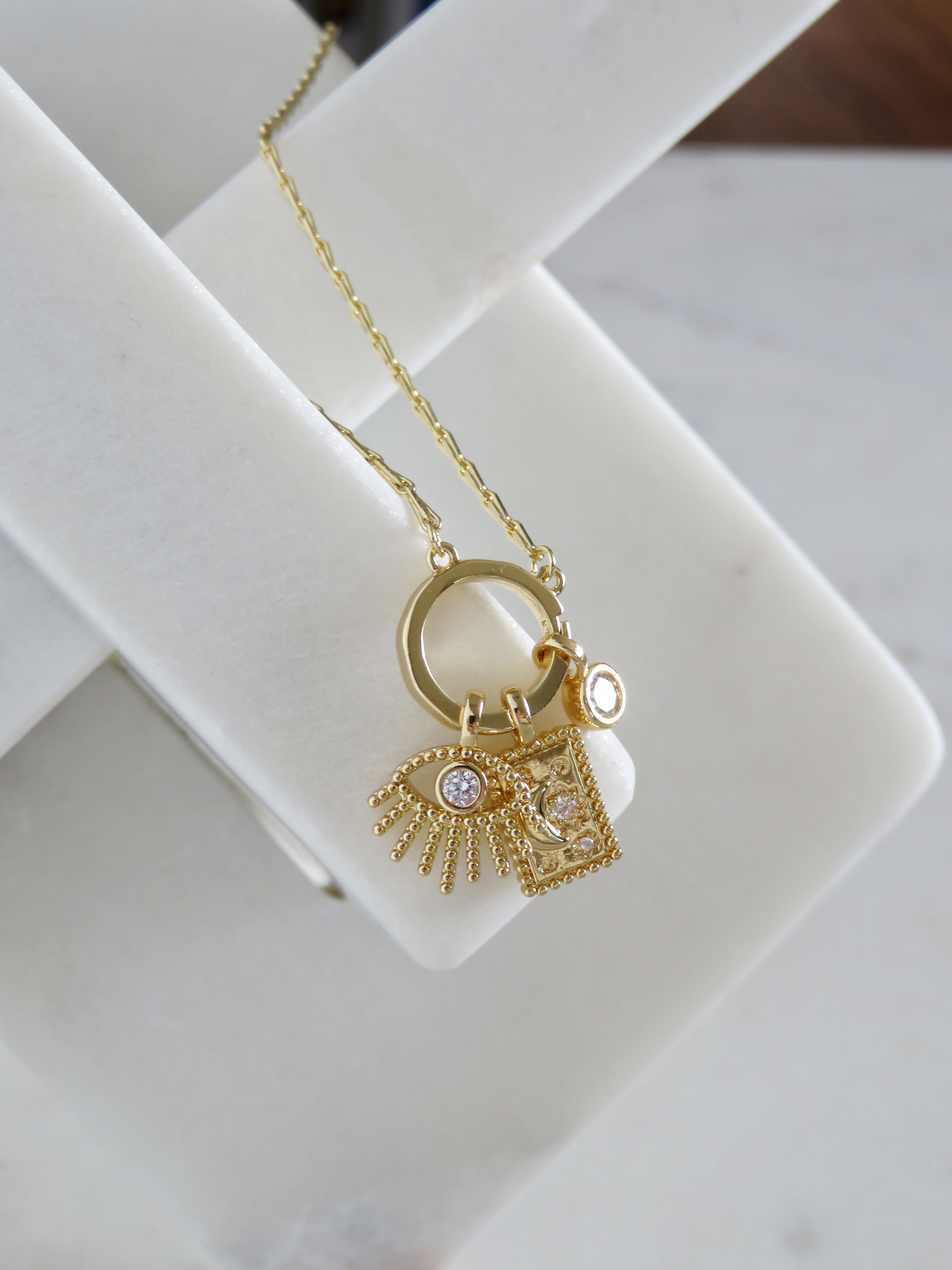 Amber Evil Eye Celestial Charm Cluster Necklace