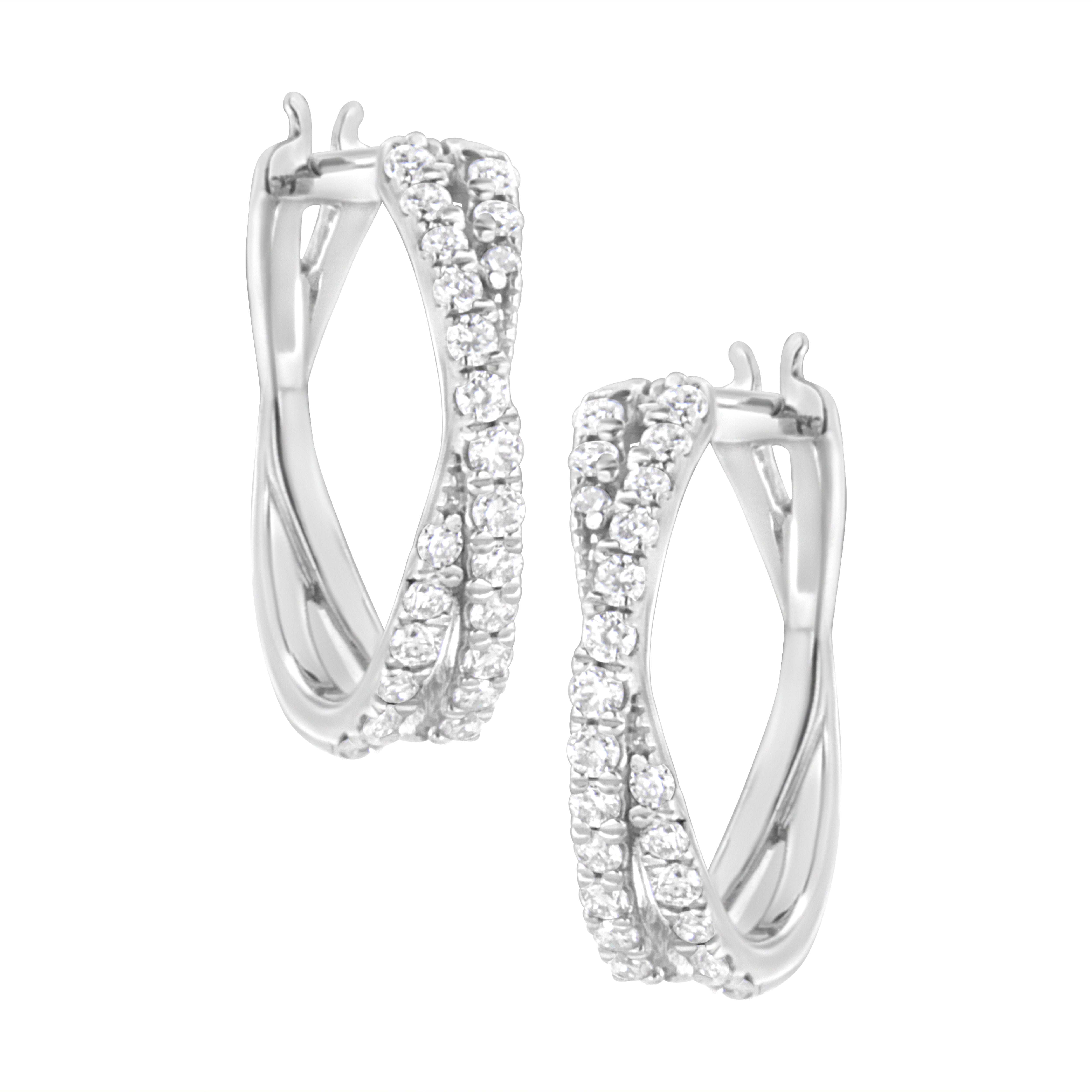 .925 Sterling Silver 3/4 Cttw Lab Grown Diamond Cross Hoop Earring (F-G Color, Vs2-Si1 Clarity)