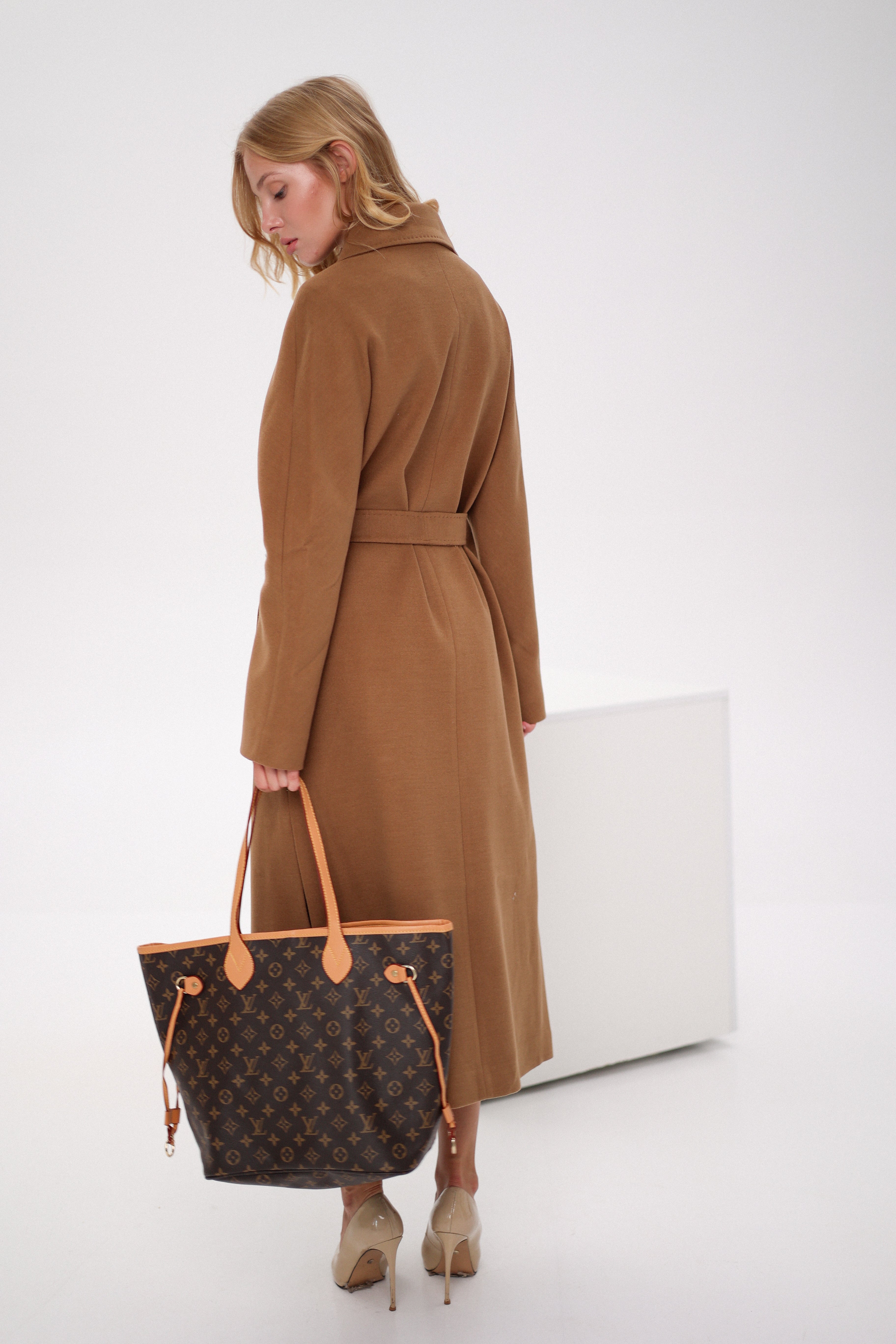 Cambridge Comfort Wraparound Wool Cashmere Coat in Dark Camel