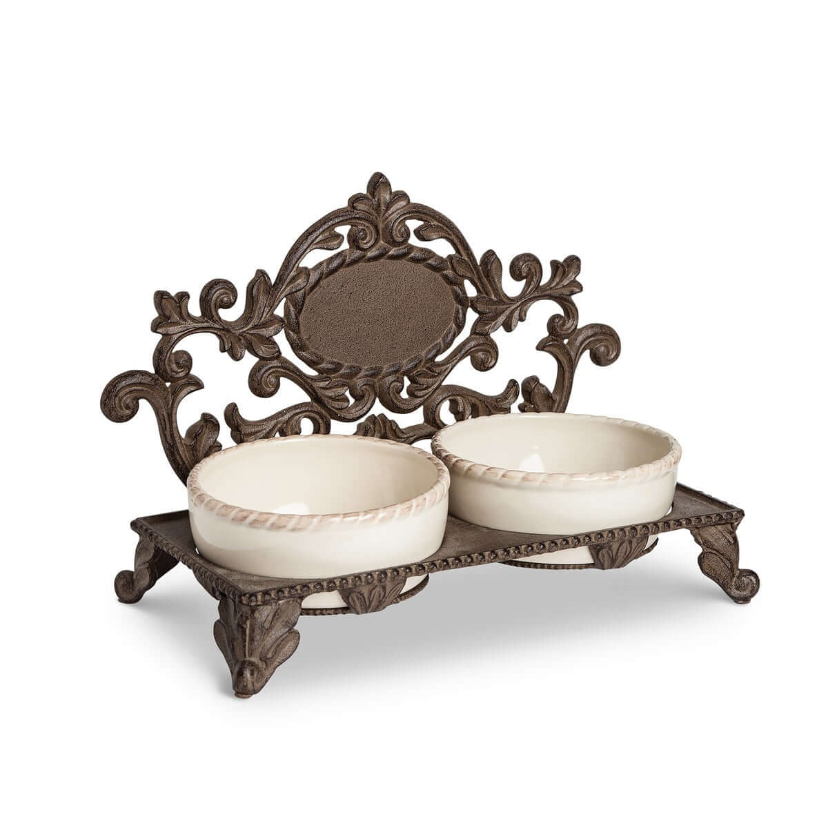 Ornate Elevated Pet Feeder – Vintage Cast Iron Double Bowl Stand