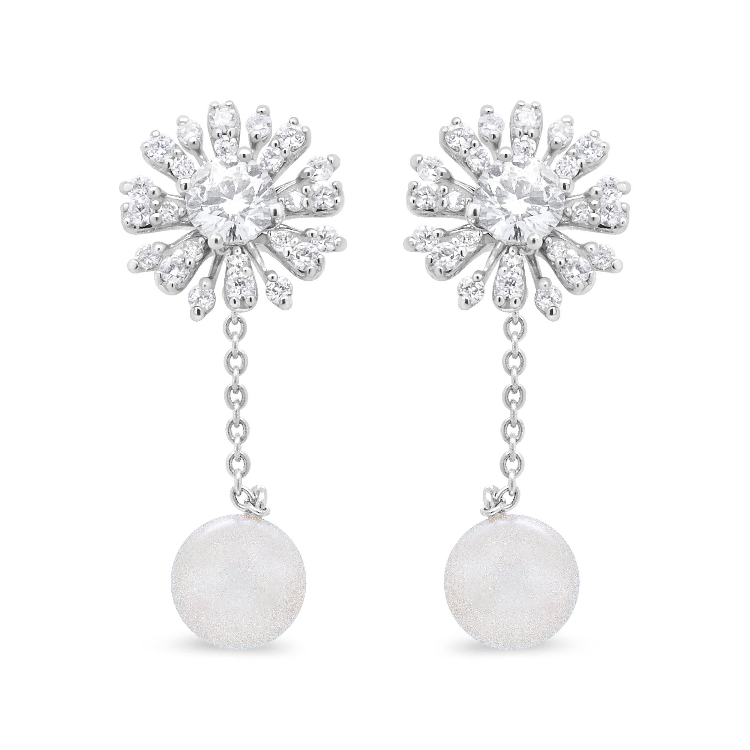 18K White Gold 1.00 Cttw Diamond And 3.5Mm Cultured Freshwater Pearl Floral Drop Stud Earrings (F-G Color, Si2-I1 Clarity)