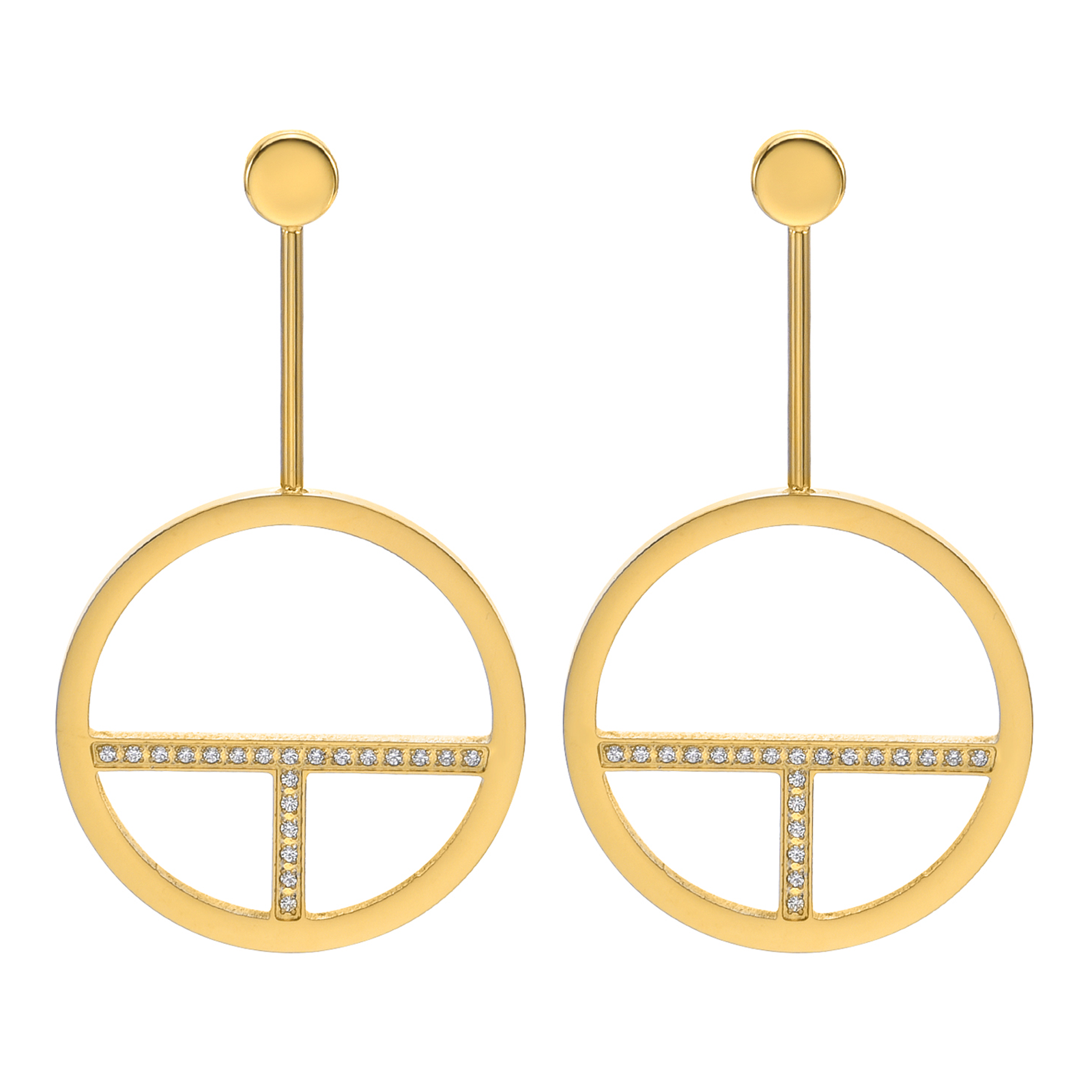 ER108G B.Tiff Gold Pavé Logo T Bar Earrings