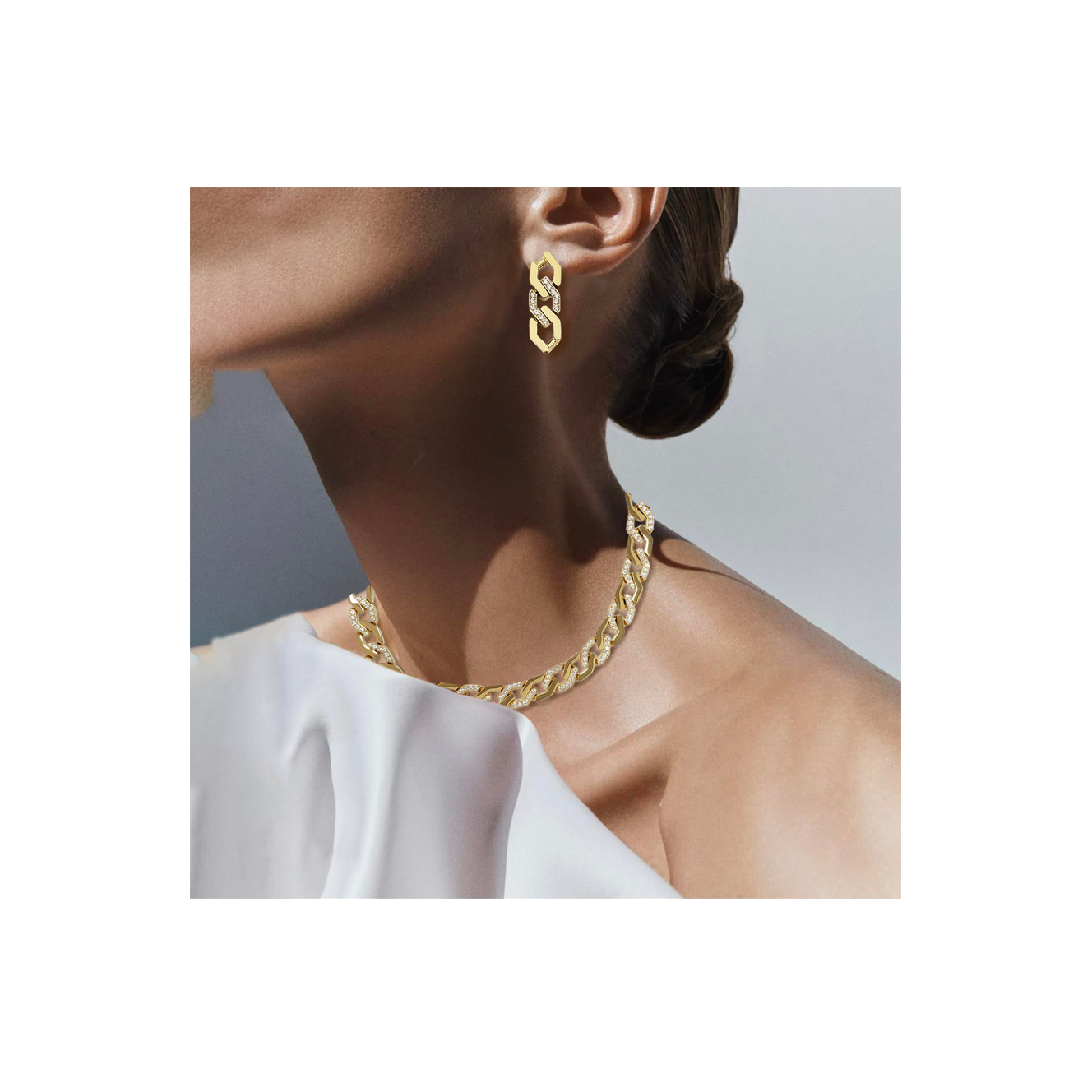 ER200G B.Tiff Gold Pavé High Polish Flat Angular Cuban Link Earrings