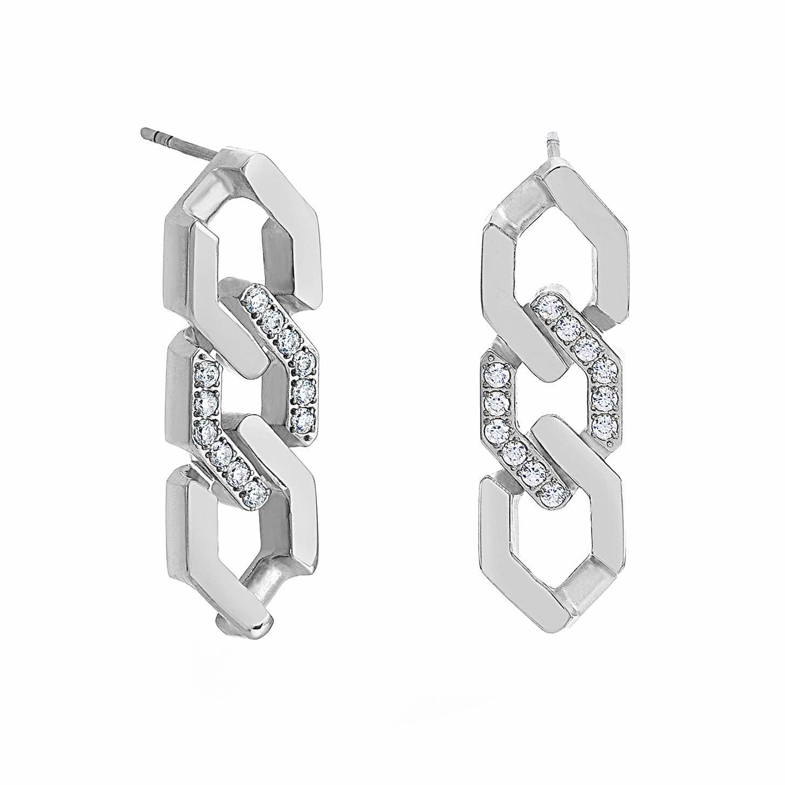 ER200W B.Tiff Pavé High Polish Flat Angular Cuban Link Earrings
