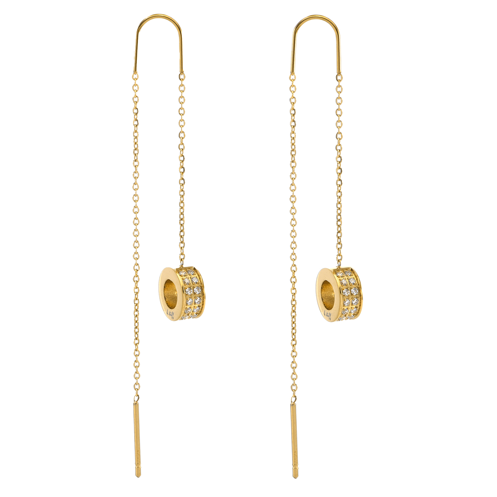 ER228G B.Tiff Gold Thread Dangling Pavé Circle Earrings