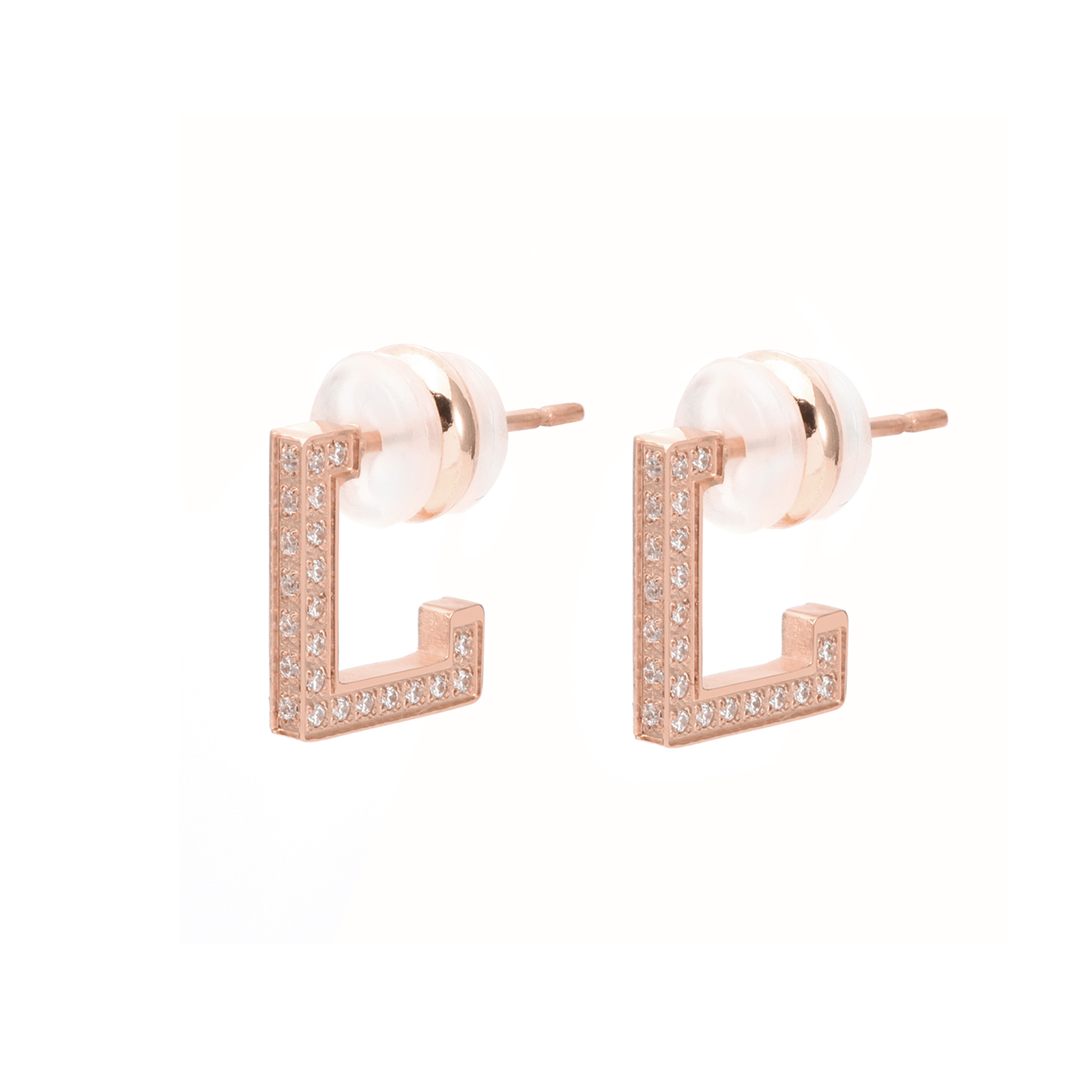 ER246RG B.Tiff Rose Gold Pavé L-Bar Earrings