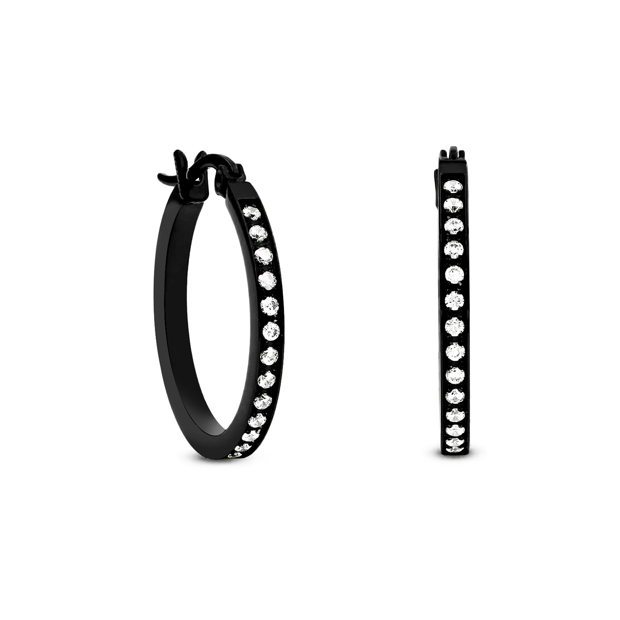 ER310B B.Tiff Black Pavé 28-Stone Classic Small Hoop Earrings