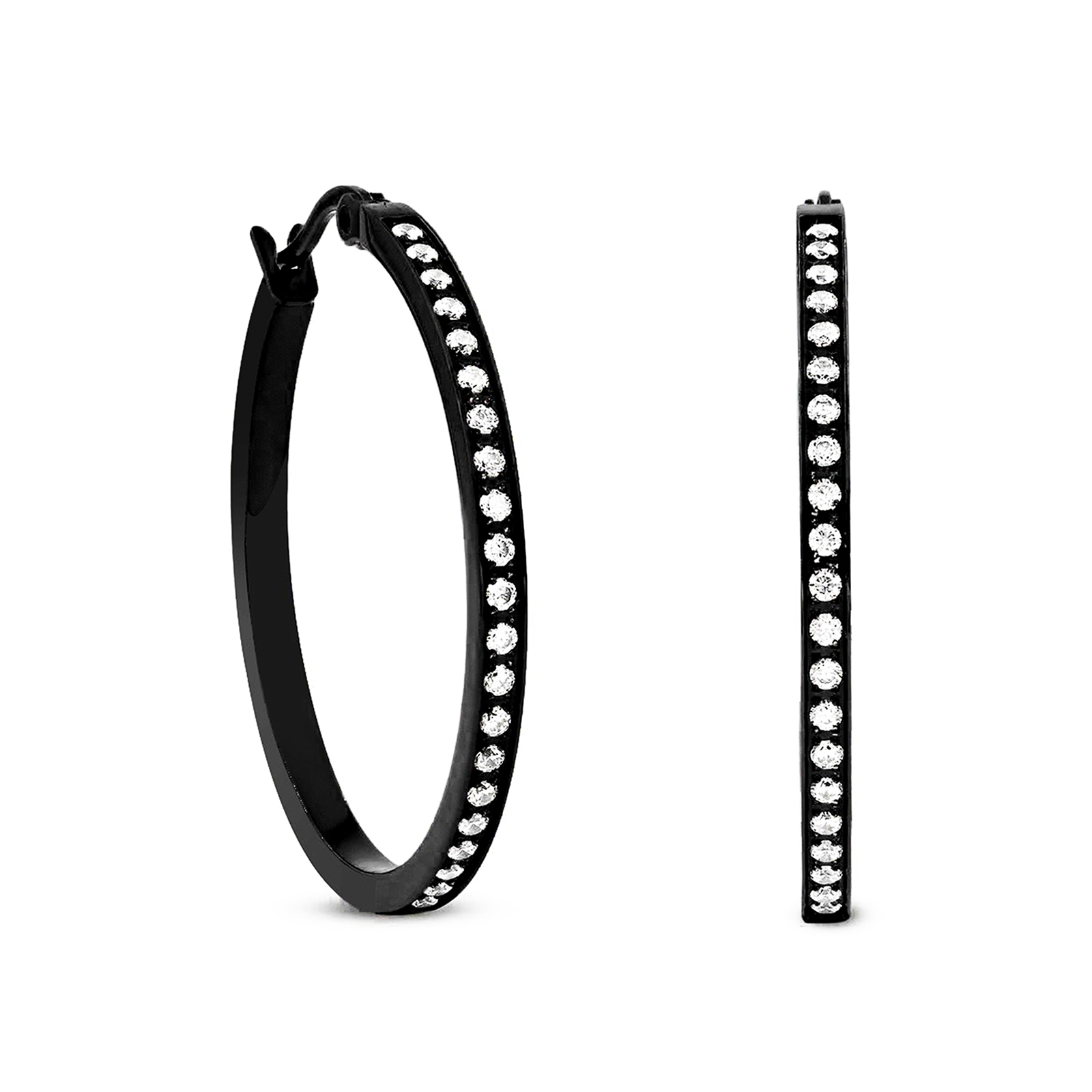 ER312B B.Tiff Black Pavé 42-Stone Classic Medium Hoop Earrings