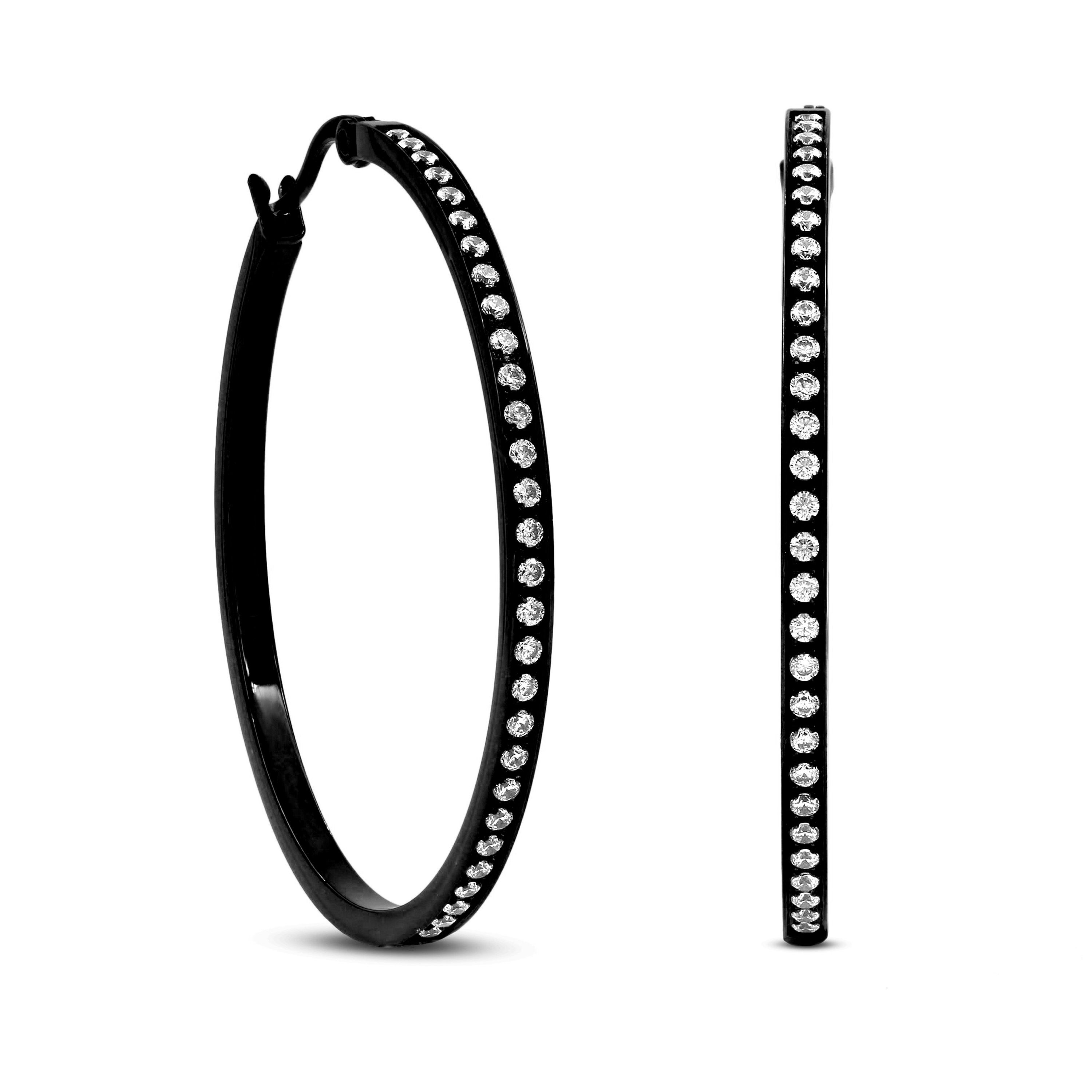 ER317B B.Tiff Black Pavé 58-Stone Classic Large Hoop Earrings