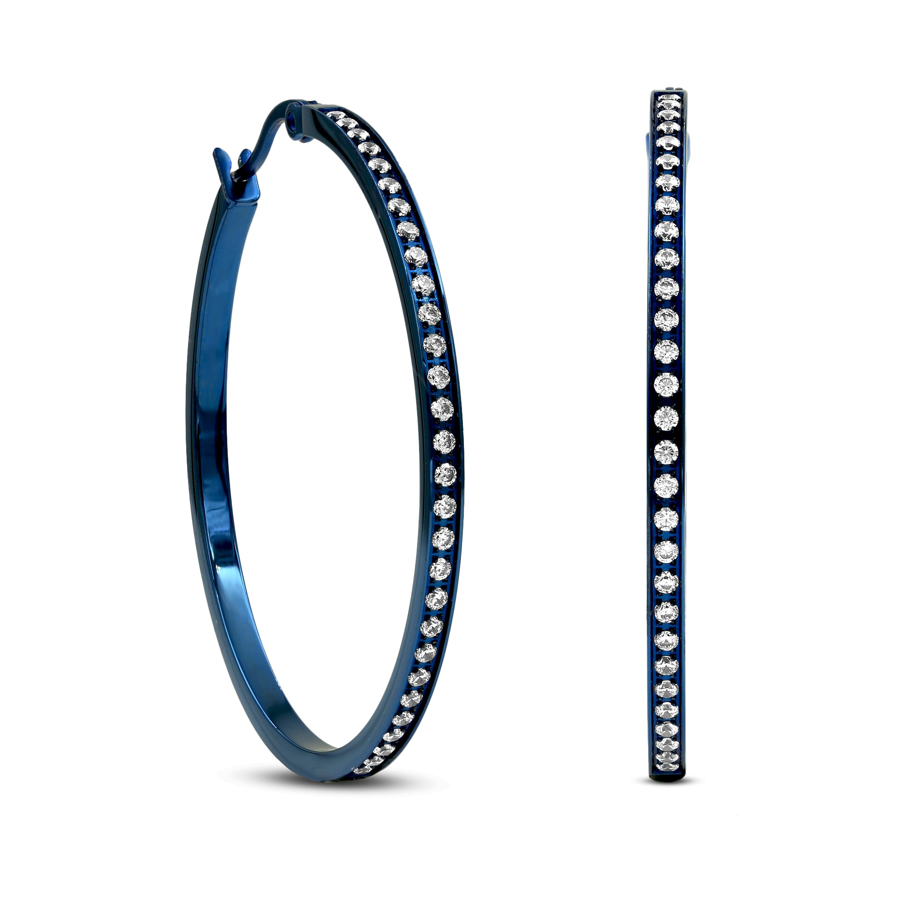 ER317BL B.Tiff Blue Pavé 58-Stone Classic Large Hoop Earrings