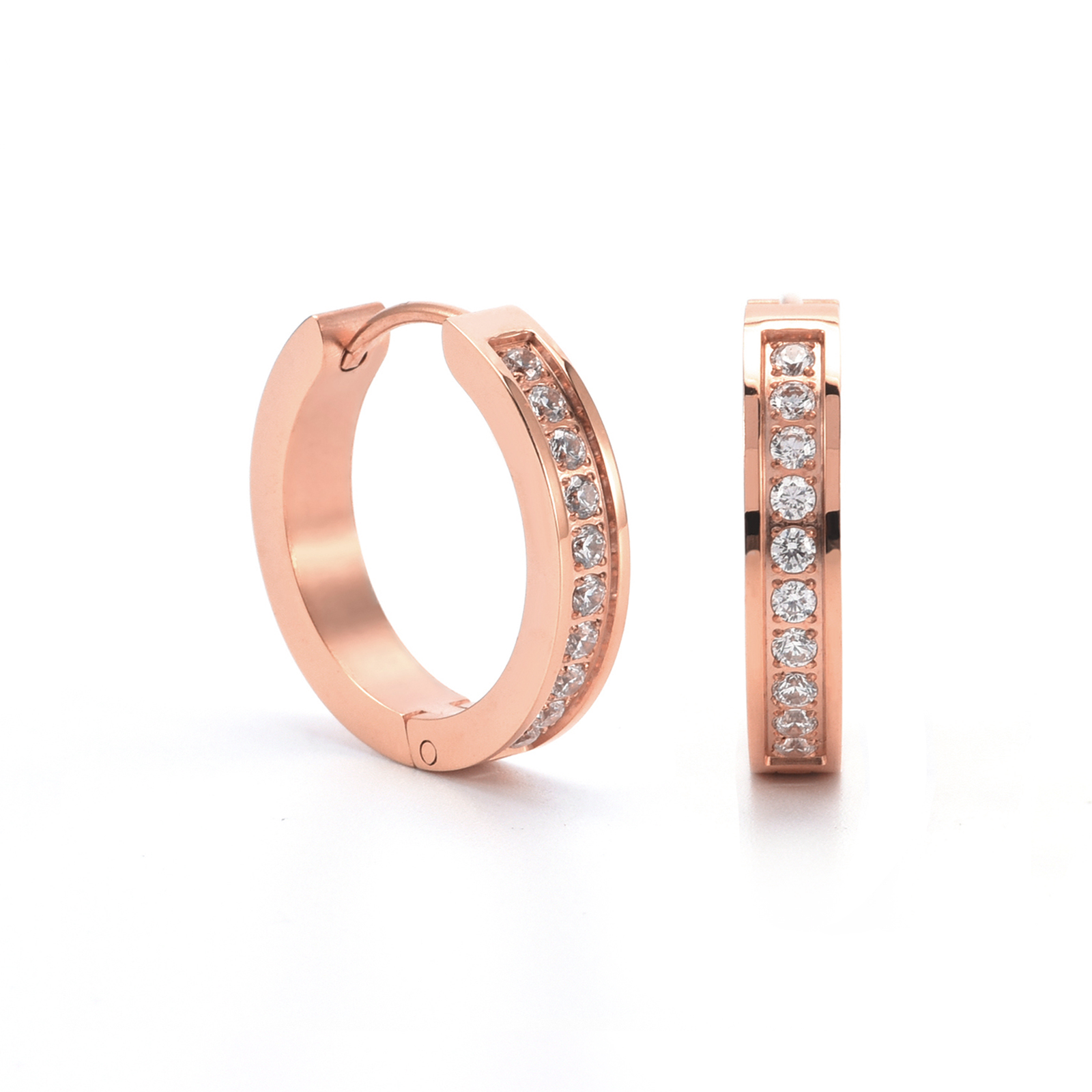 ER433RG B.Tiff Rose Gold Pavé 20-Stone Hoop Earrings