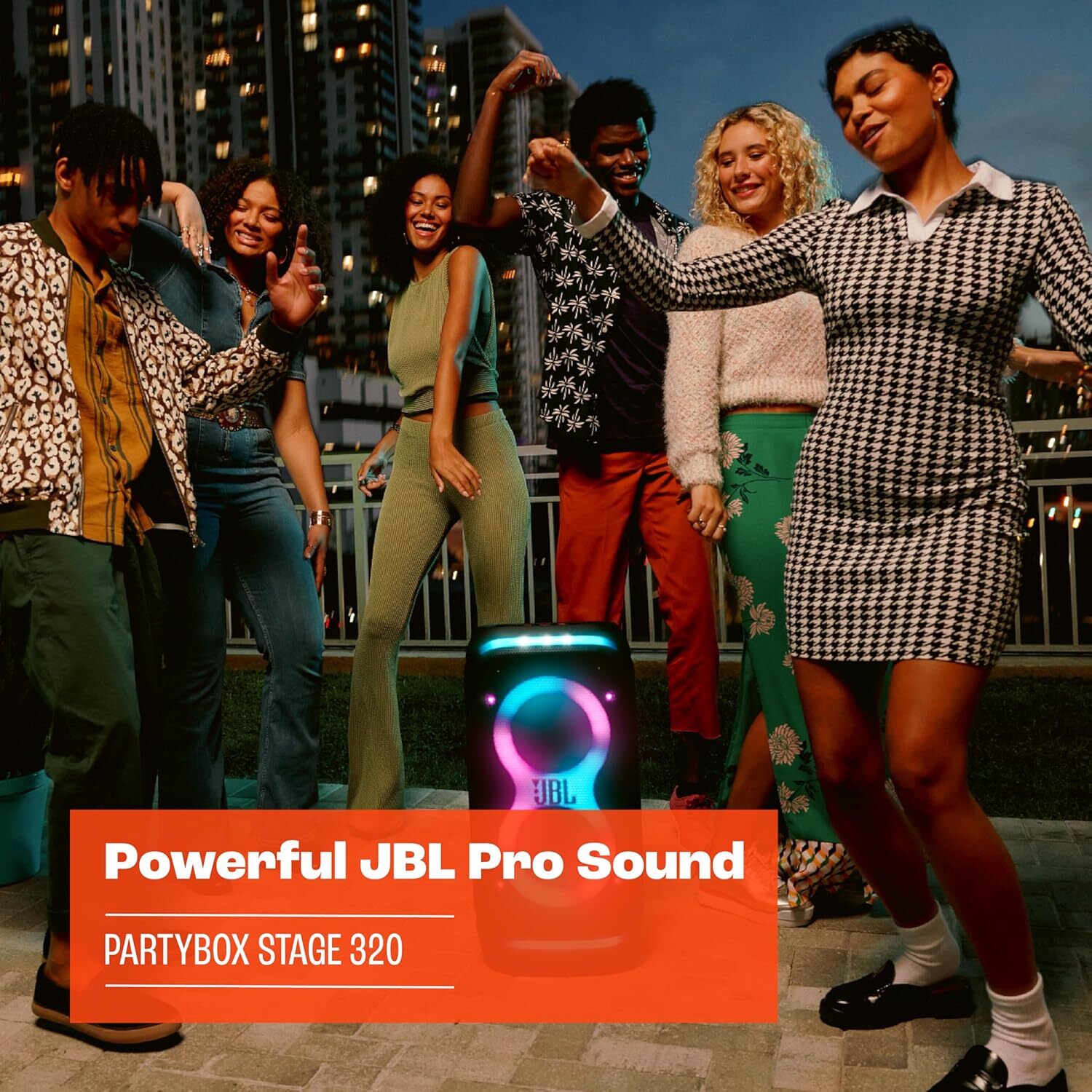JBL Party Box Stage 320 Bluetooth Party Speaker Illuminated Splash‑Resistant 240W